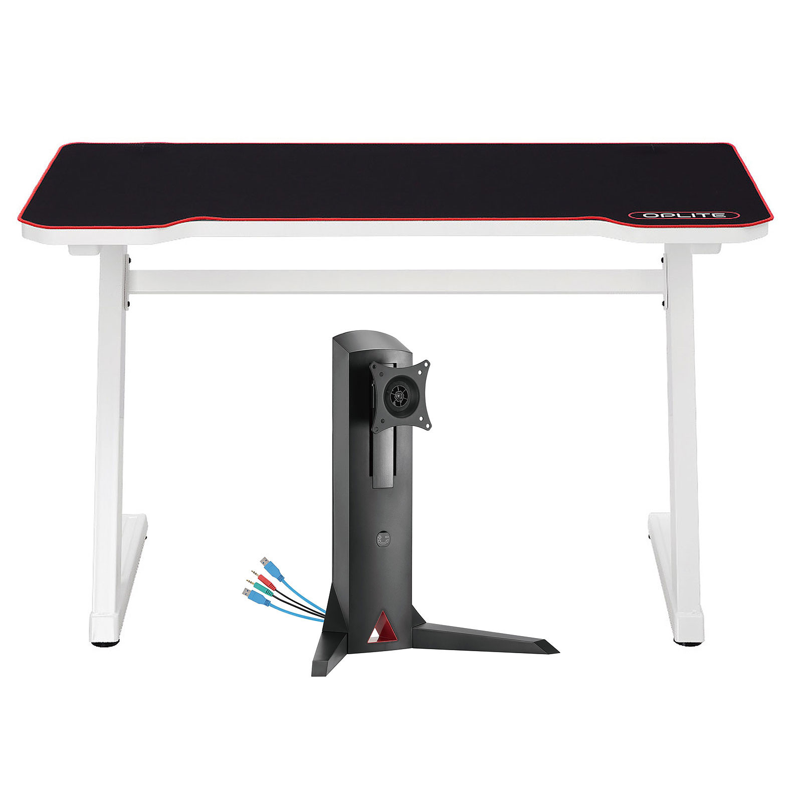 OPLITE Tilt Gaming Desk (Blanc) + Supreme Monitor Stand Plus OFFERT ! - Meuble ordinateur OPLITE