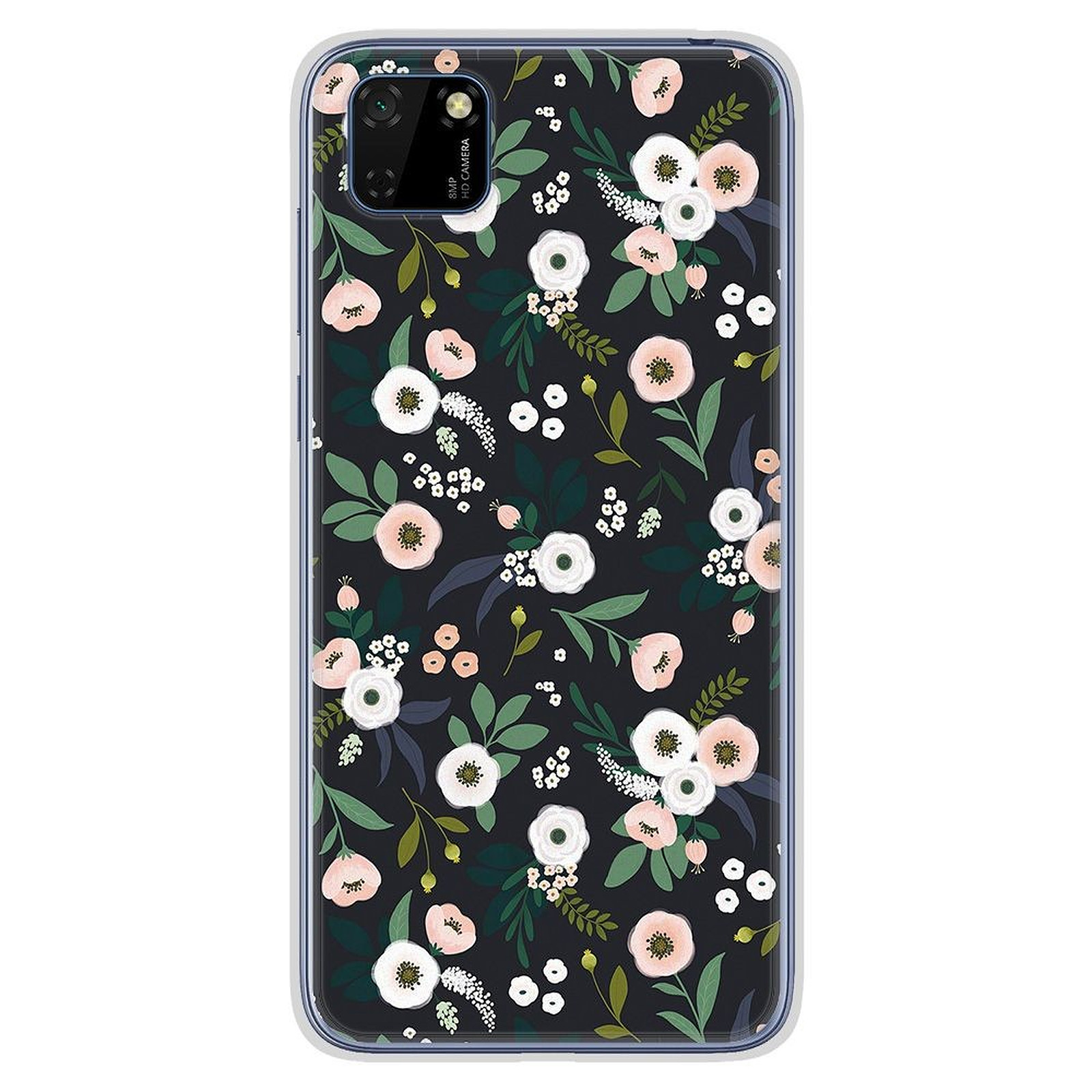 1001 Coques Coque silicone gel Huawei Y5P motif Flowers Noir - Coque telephone 1001Coques