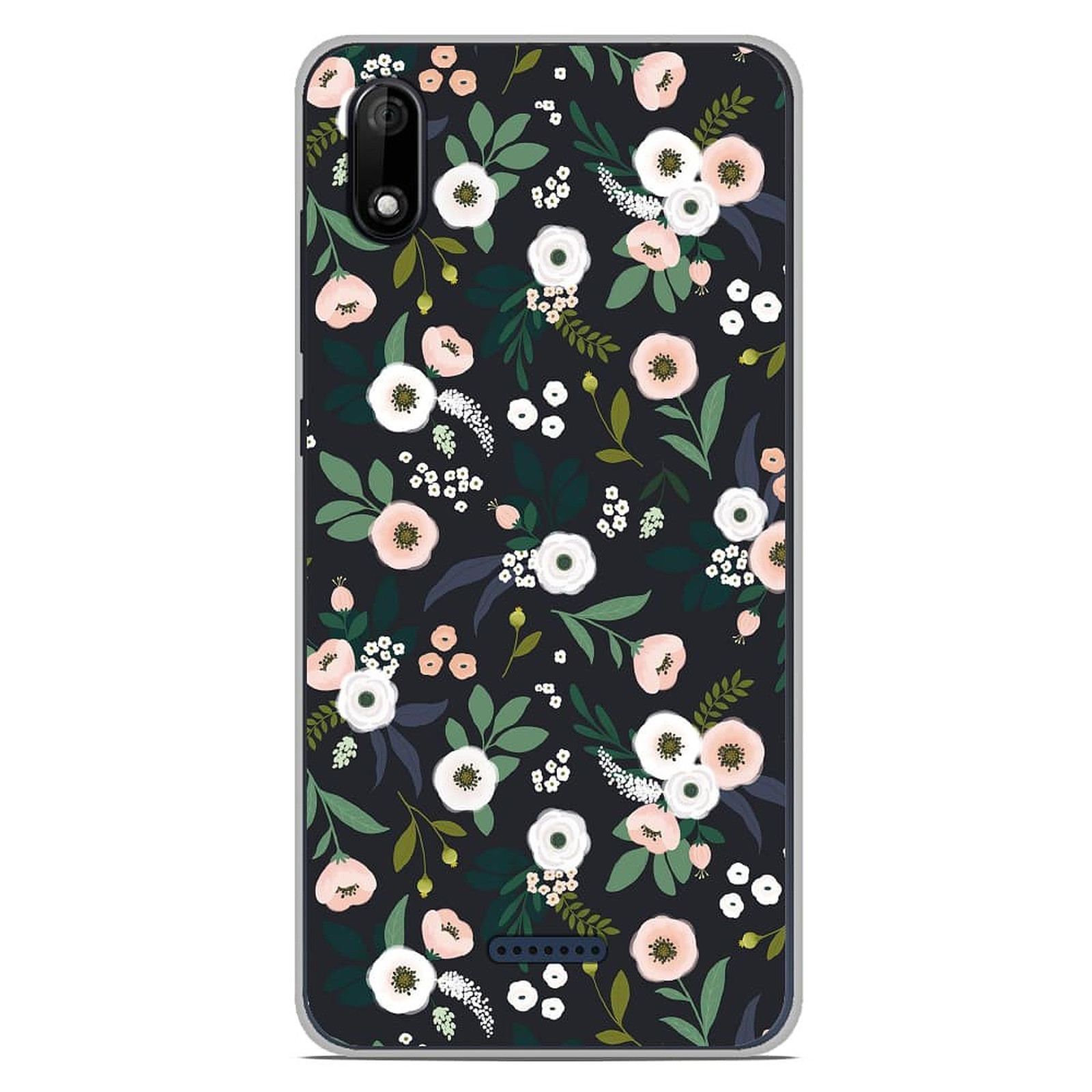 1001 Coques Coque silicone gel Wiko Y80 motif Flowers Noir - Coque telephone 1001Coques