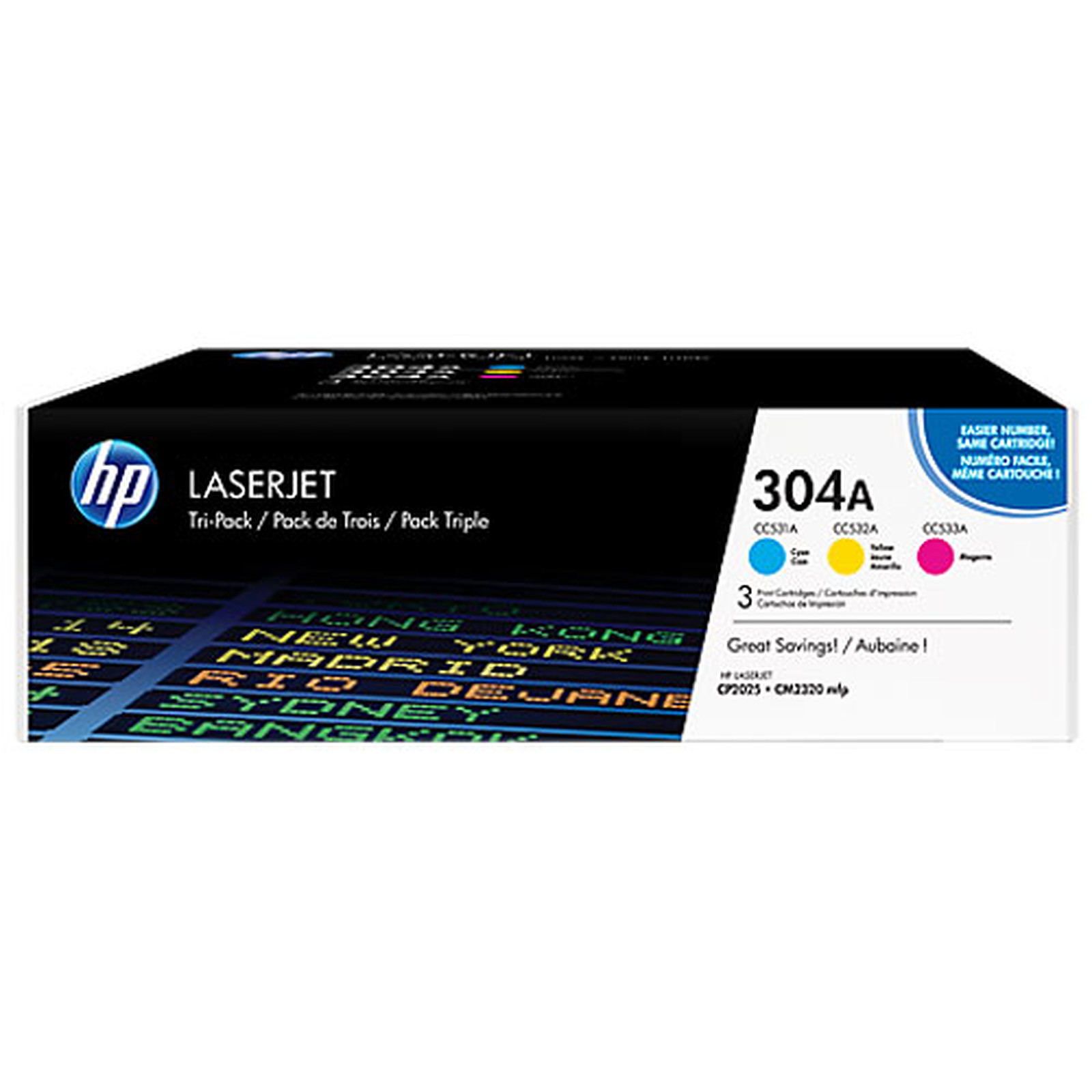 HP 304A Pack de 3 (CF372AM) - Cyan, Magenta et Jaune - Toner imprimante HP