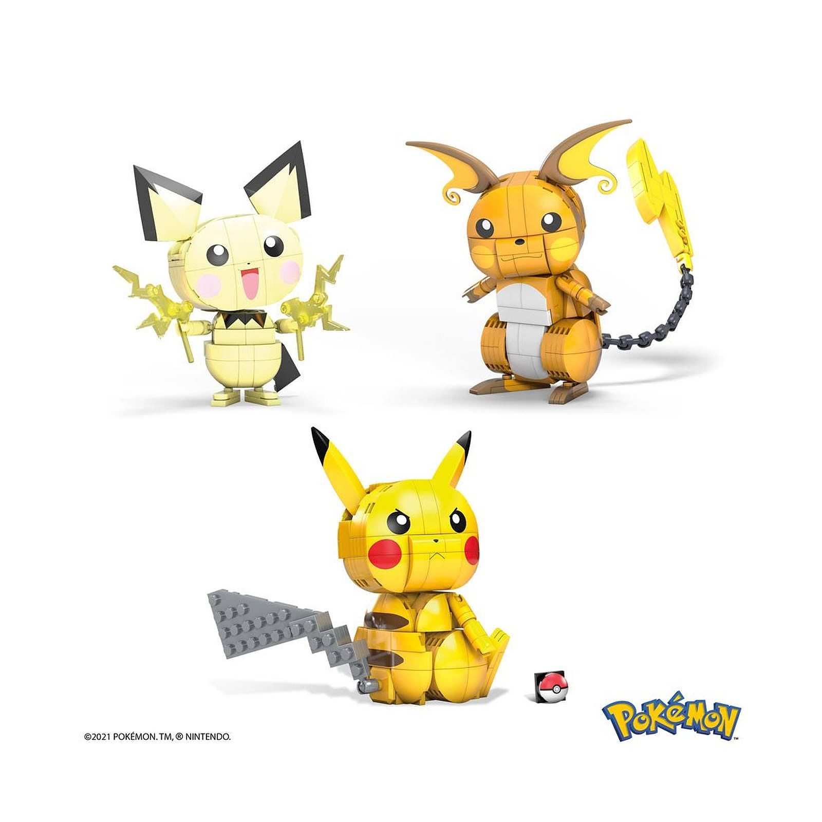 Pokemon - Jeu de construction Mega Construx Wonder Builders Pikachu Evolution Trio 13 cm - Figurines Mattel