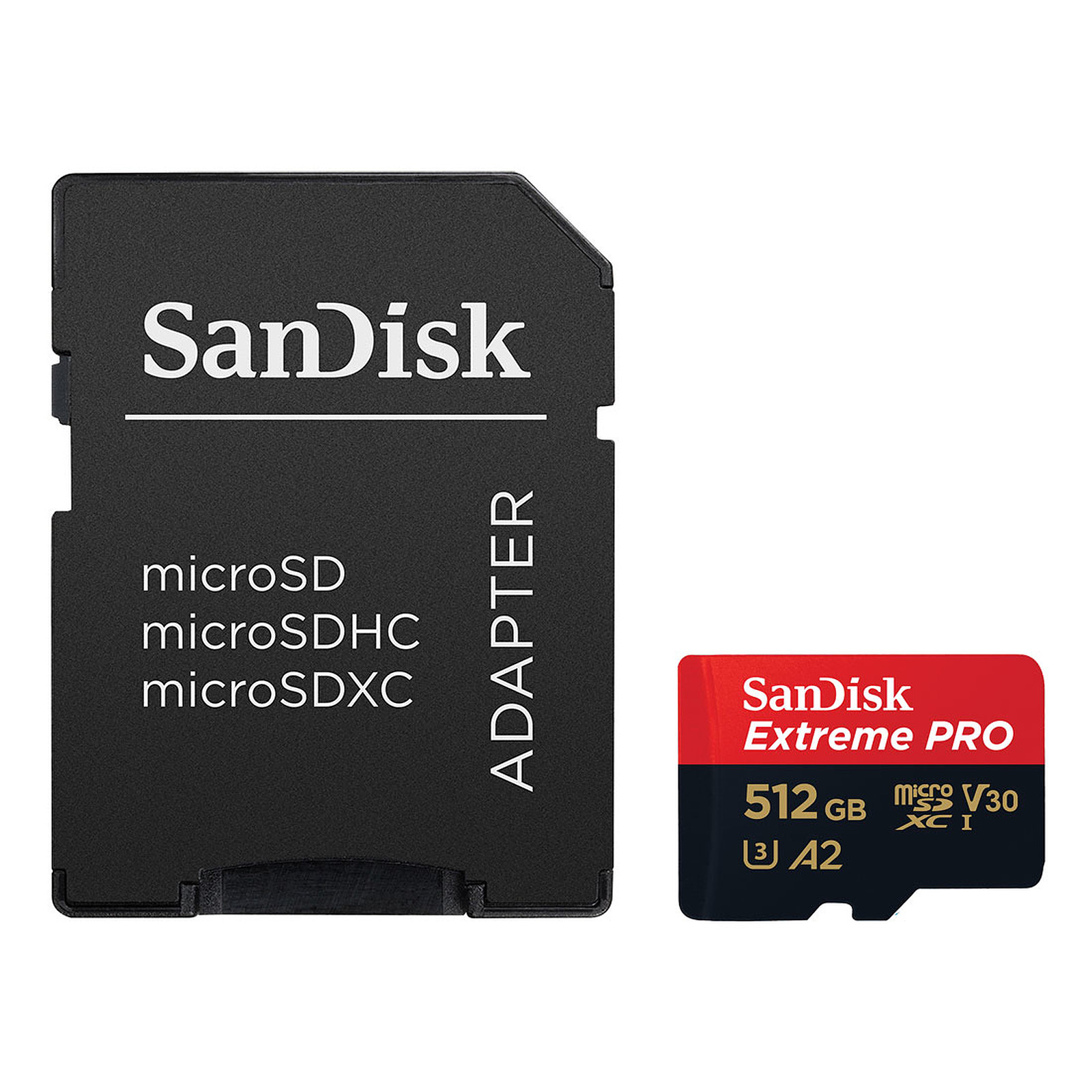 SanDisk Extreme Pro microSDXC UHS-I U3 V30 A2 512 Go + Adaptateur SD - Carte memoire Sandisk