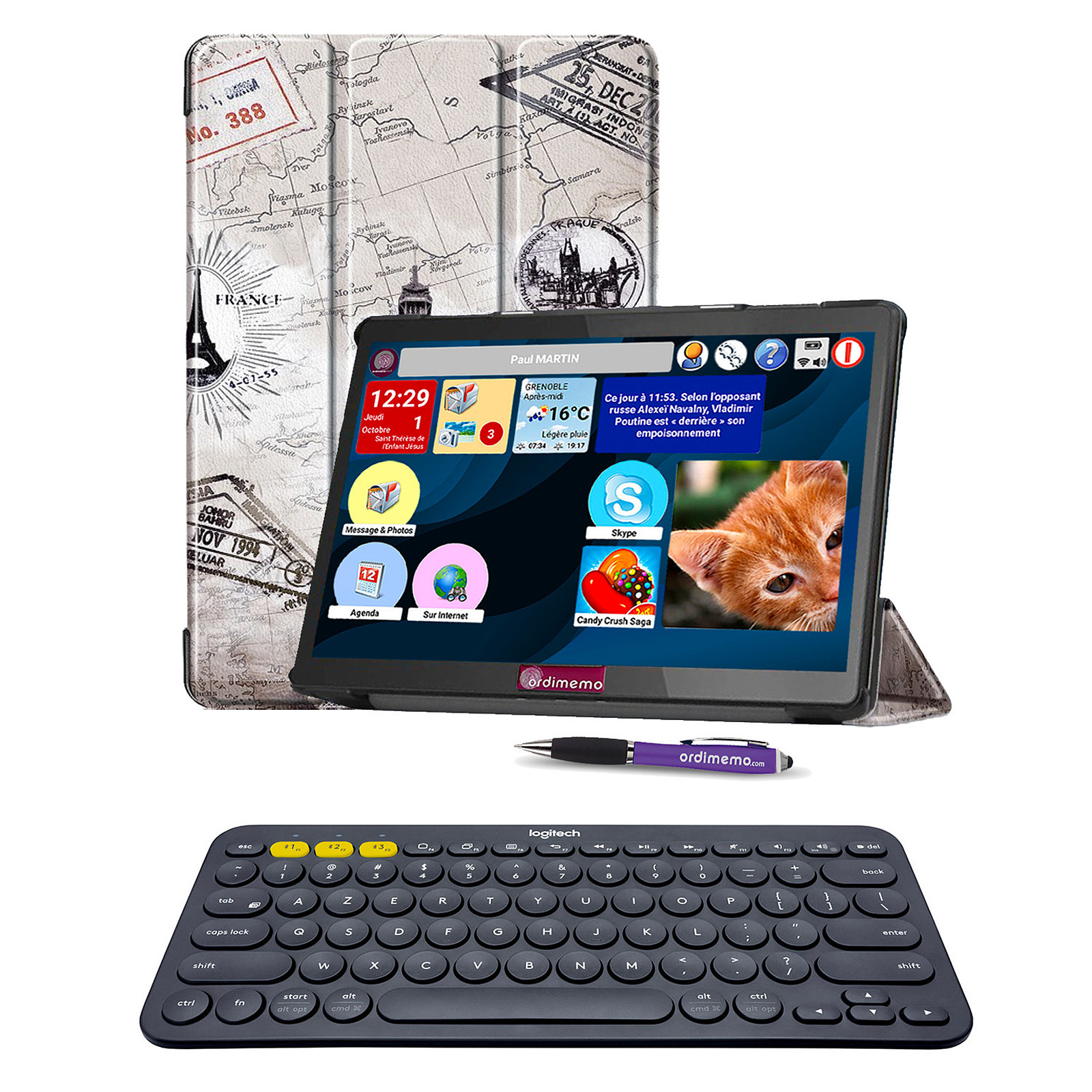 Pack Ordimemo iZitab4 10 ALOA HD 10.1" 2/32 Go WiFi Coque Stylet + clavier Logitech K380 - Tablette tactile Ordimemo