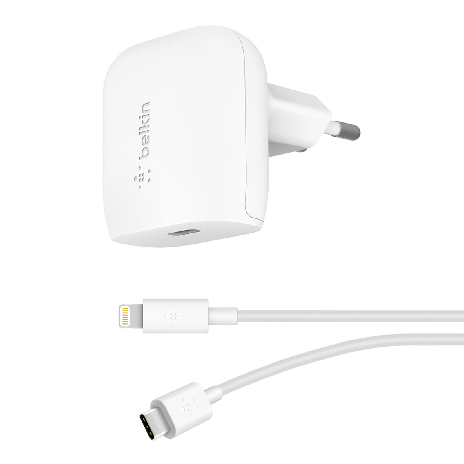 Belkin Boost Charge Chargeur secteur USB-C 20 W avec cable USB-C vers Lightning (Blanc) - Chargeur telephone Belkin