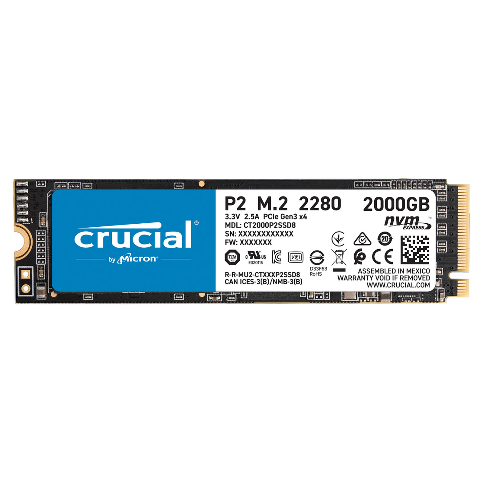 Crucial P2 M.2 PCIe NVMe 2 To · Occasion - Disque SSD Crucial - Occasion