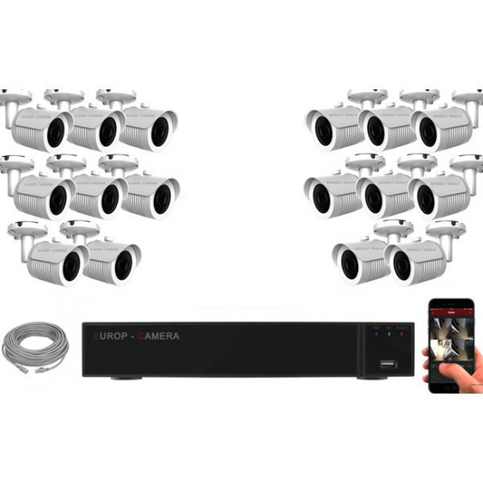 EC-VISION Kit video surveillance IP 16 cameras tubes POE 5 MegaPixels - Camera IP EC-Vision