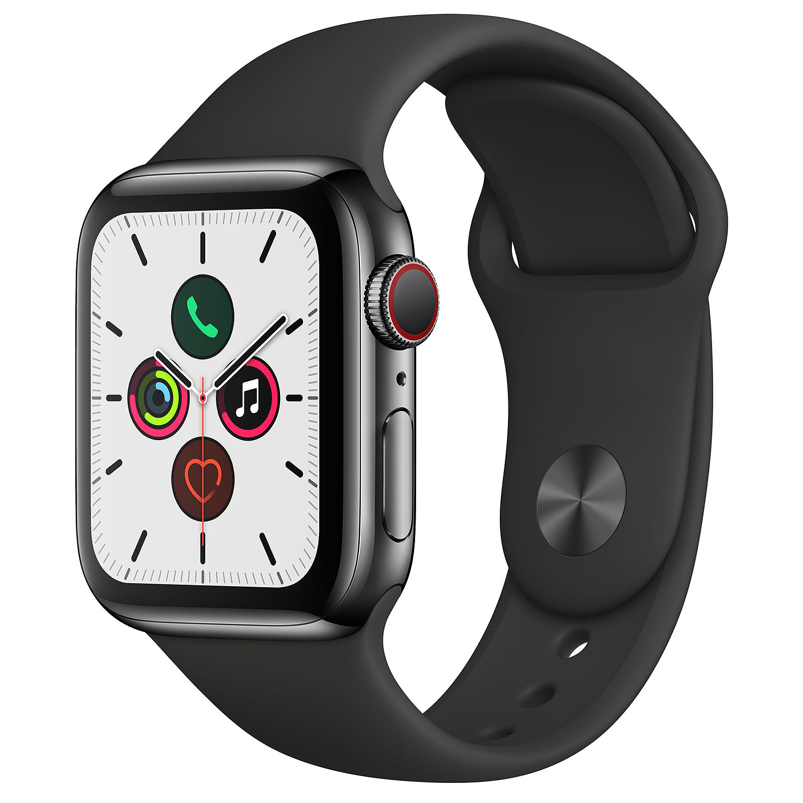 Apple Watch Series 5 GPS Cellular Steel Black Sport Band 40 mm - Montre connectee Apple