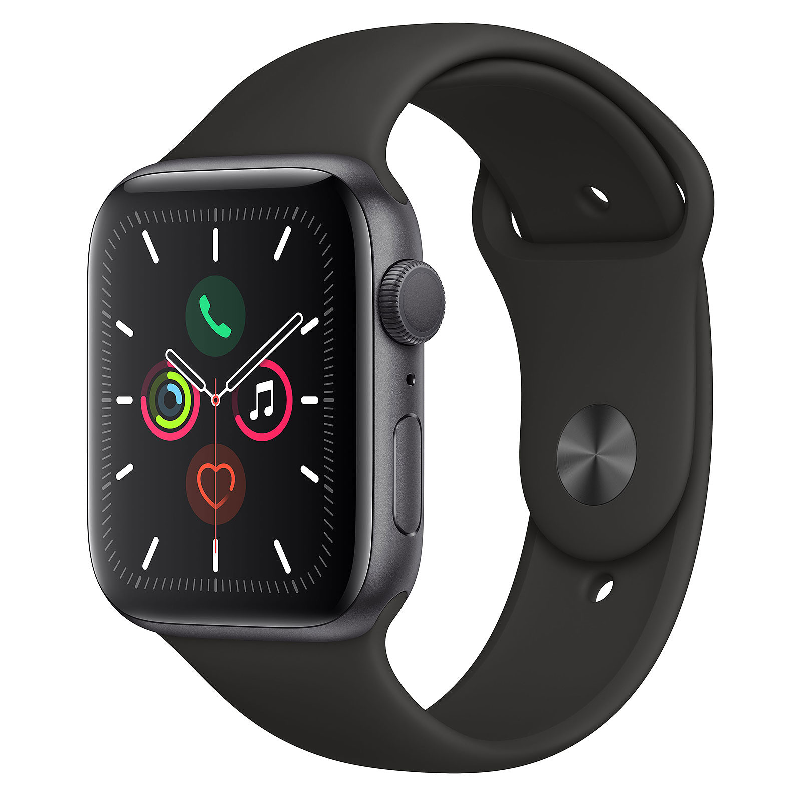 Apple Watch Series 5 GPS Aluminium Gris Sideral Bracelet Sport Noir 44 mm - Montre connectee Apple