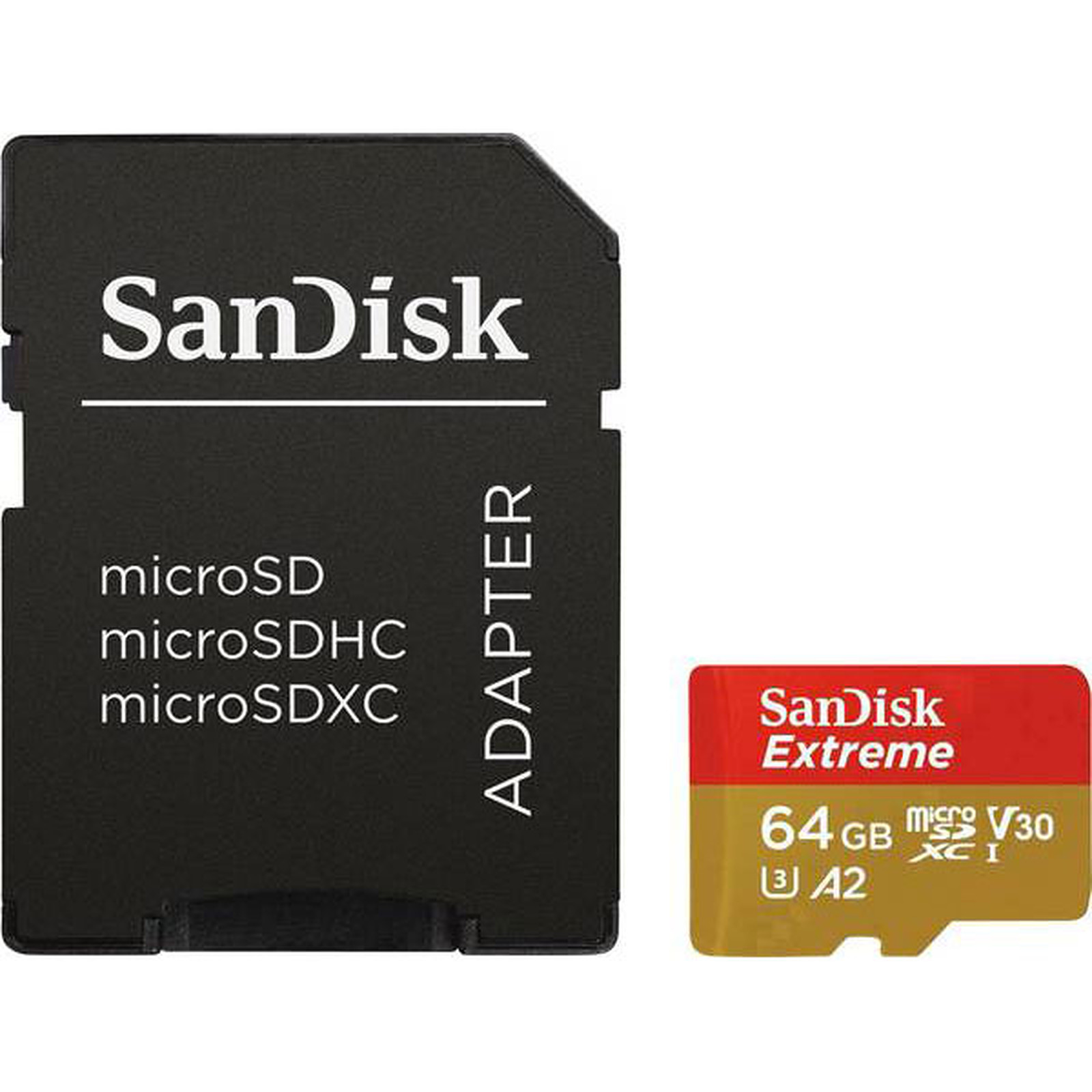SanDisk Extreme microSDXC UHS-I U3 A2 V30 64 Go + Adaptateur SD - Carte memoire Sandisk