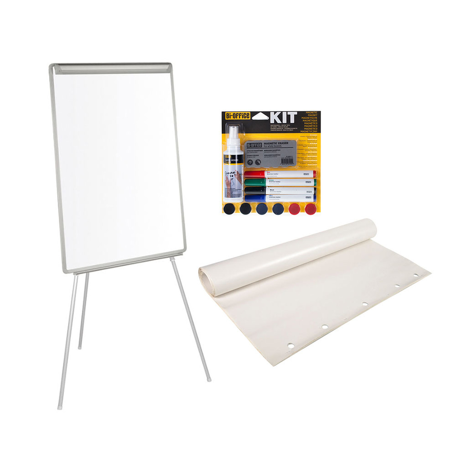 Bi-Office Chevalet de conference laque 70 x 100 cm + Kit magnetique + Recharge papier - Tableau blanc et paperboard Bi-Office