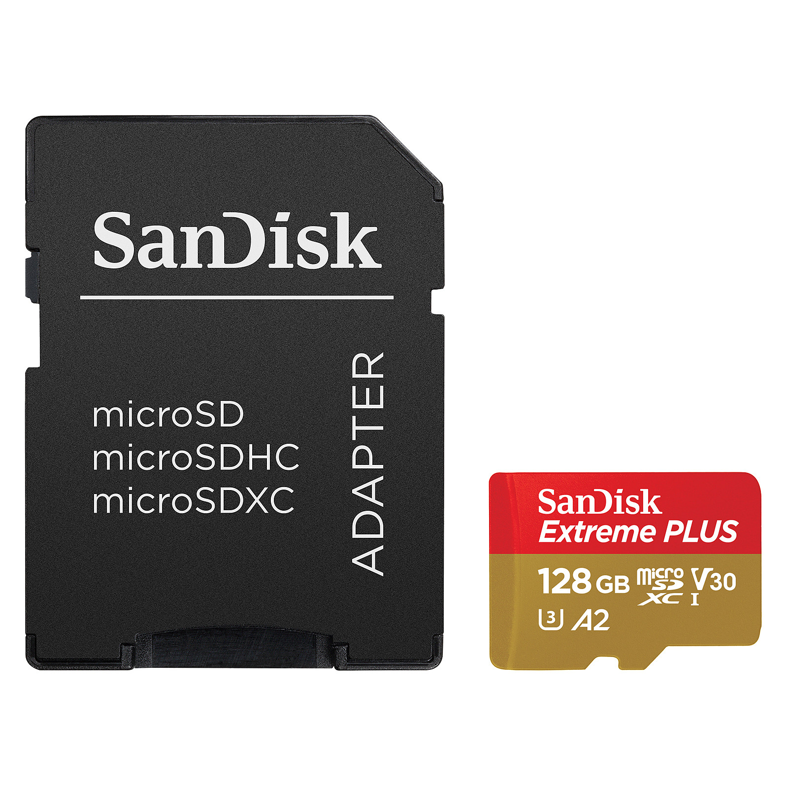 SanDisk Extreme Plus microSDXC UHS-I U3 A2 V30 128 Go + Adaptateur SD - Carte memoire Sandisk