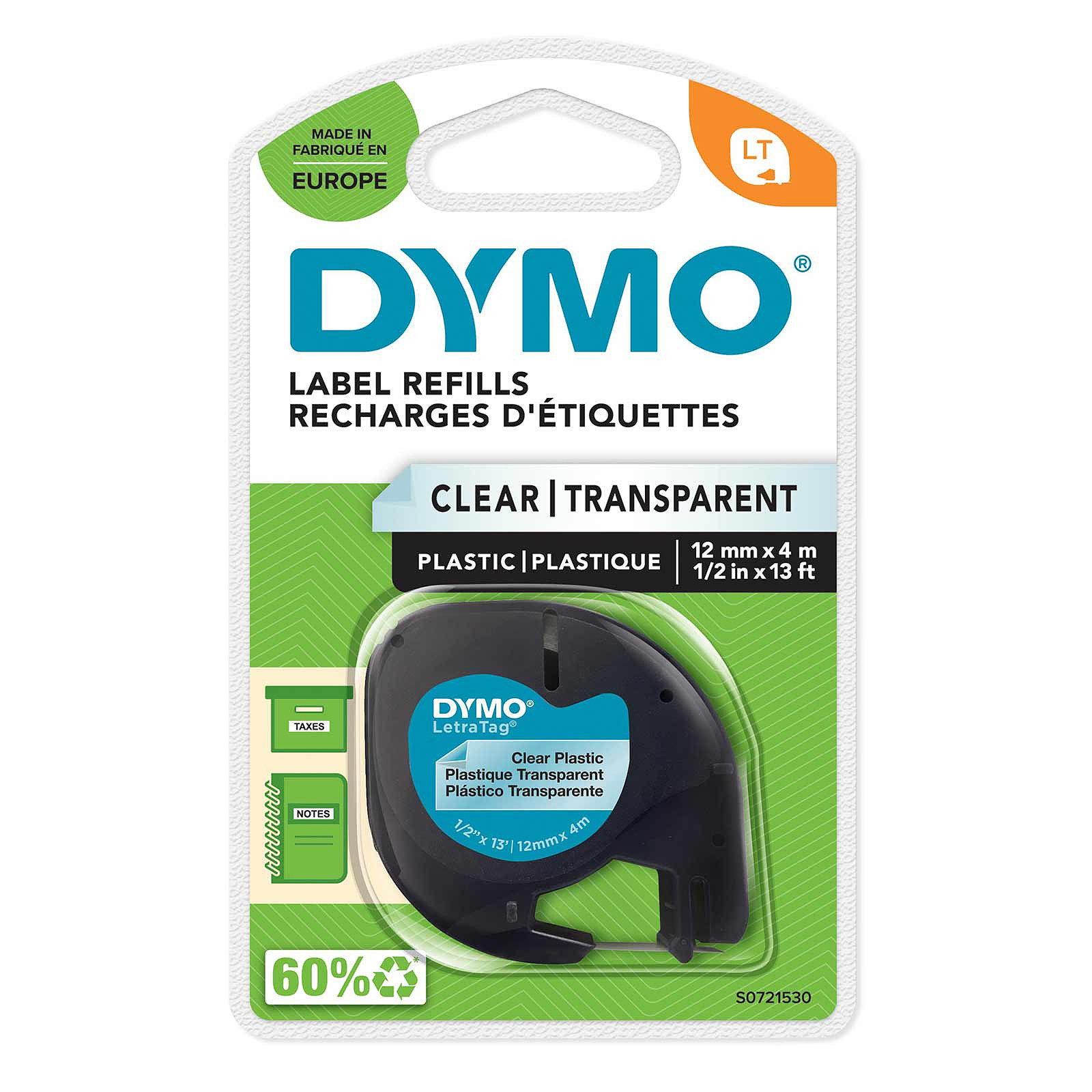 DYMO LetraTAG Ruban Transparent 12 mm - 4 m - Etiquette DYMO