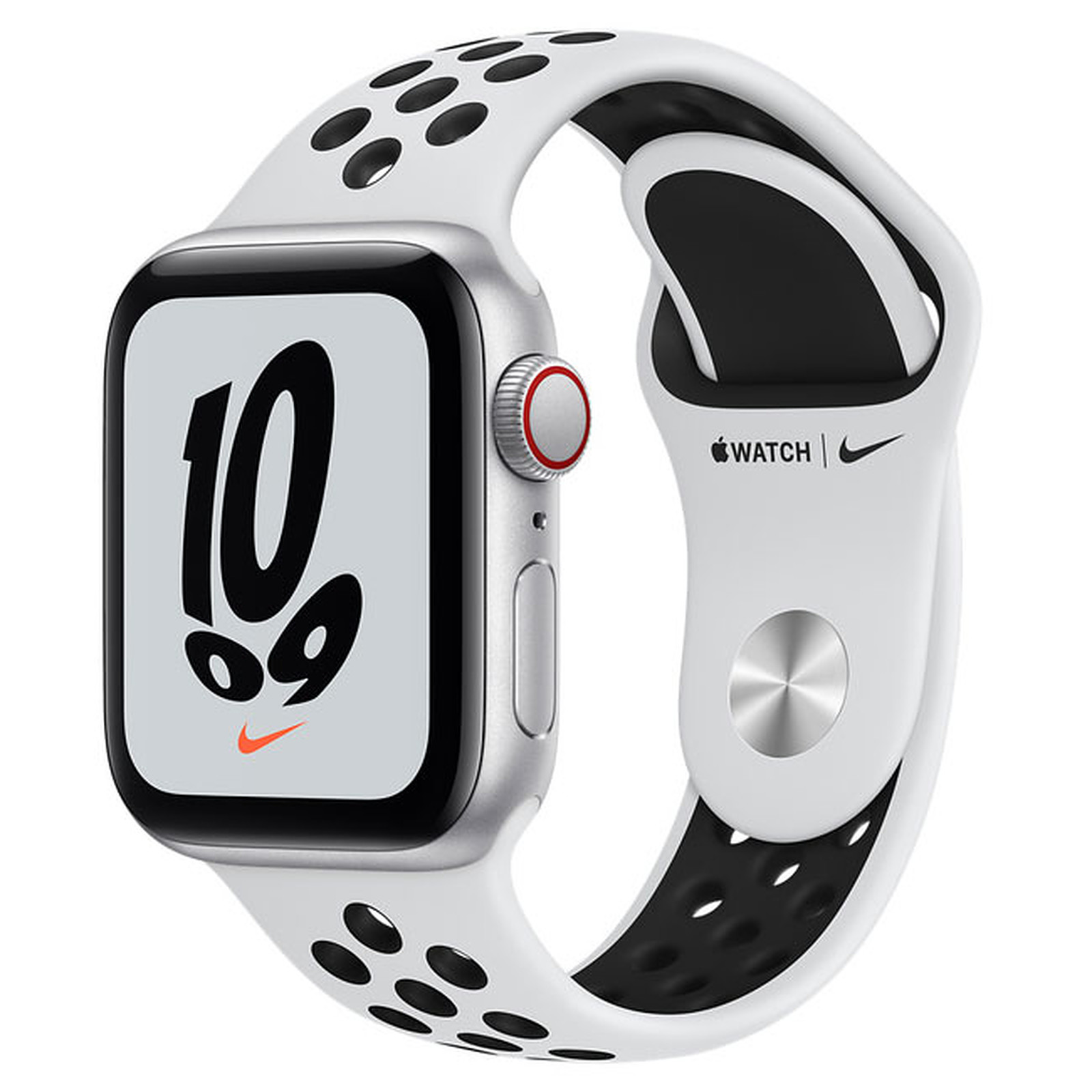 Apple Watch Nike SE GPS + Cellular Silver Aluminium Bracelet Sport Platine Pur/Noir 40 mm - Montre connectee Apple