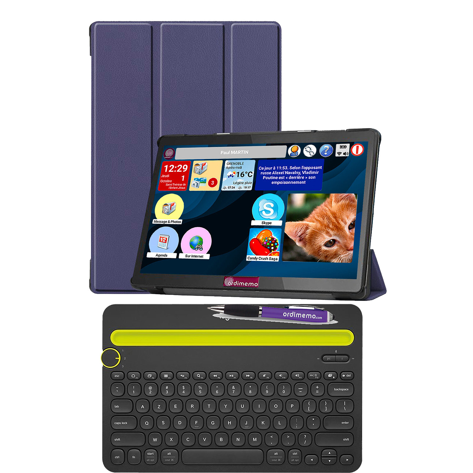 Pack Ordimemo iZitab4 10 MAX FHD 10.1" 3/32 Go WiFi Coque Stylet + clavier Logitech K480 - Tablette tactile Ordimemo