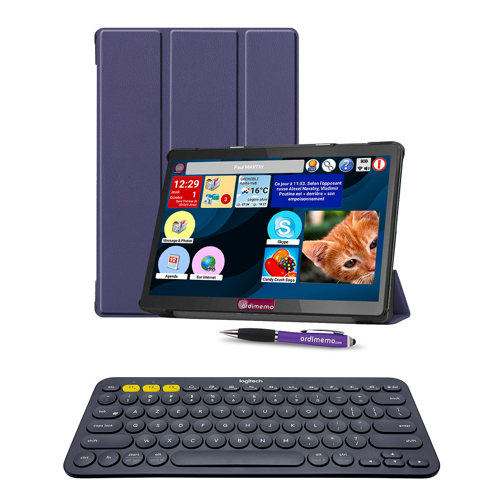 Pack Ordimemo iZitab4 10 MAX FHD 10.1" 3/32 Go WiFi Coque Stylet + clavier Logitech K380 - Tablette tactile Ordimemo