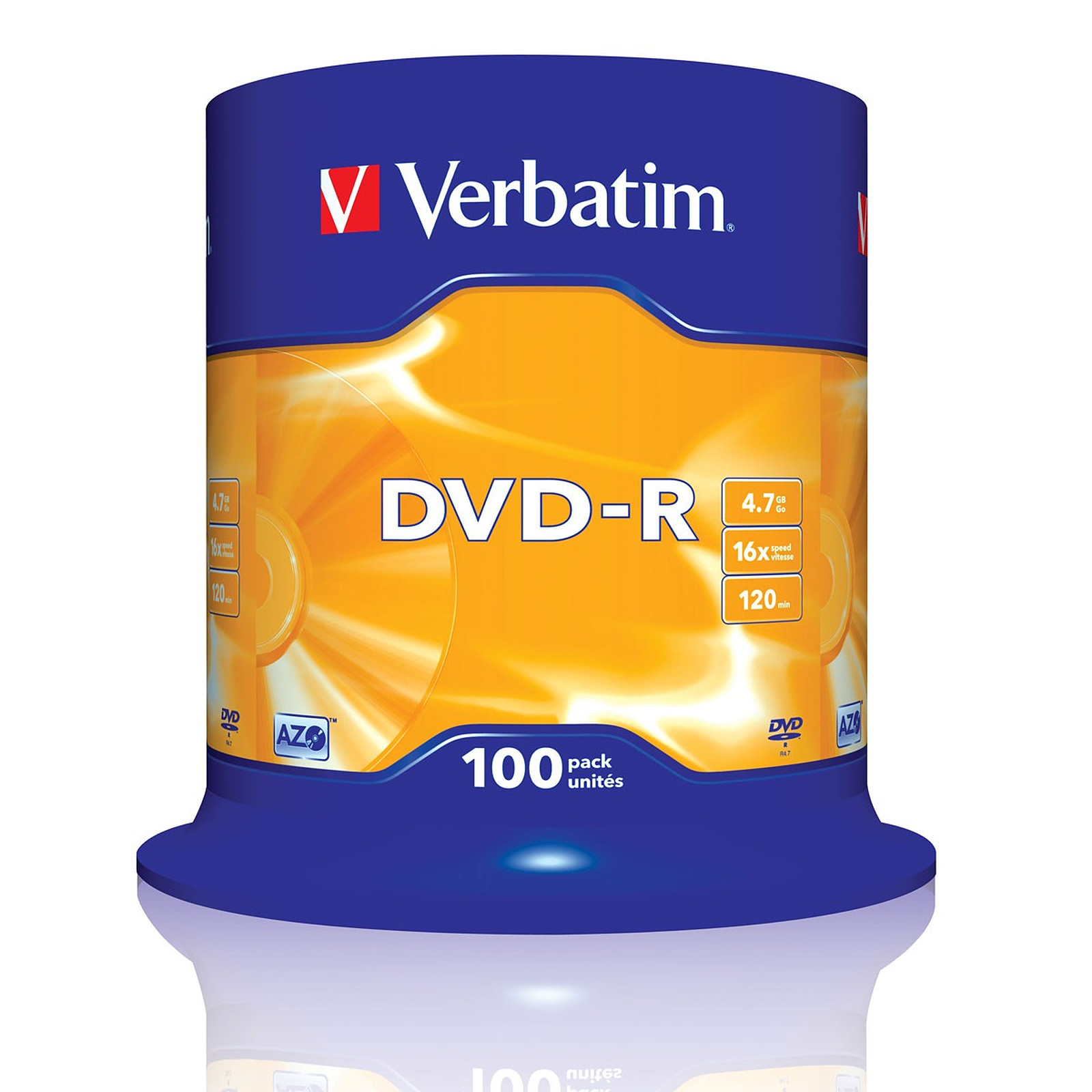 Verbatim DVD-R 4.7 Go certifie 16x (pack de 100, spindle) - DVD vierge Verbatim