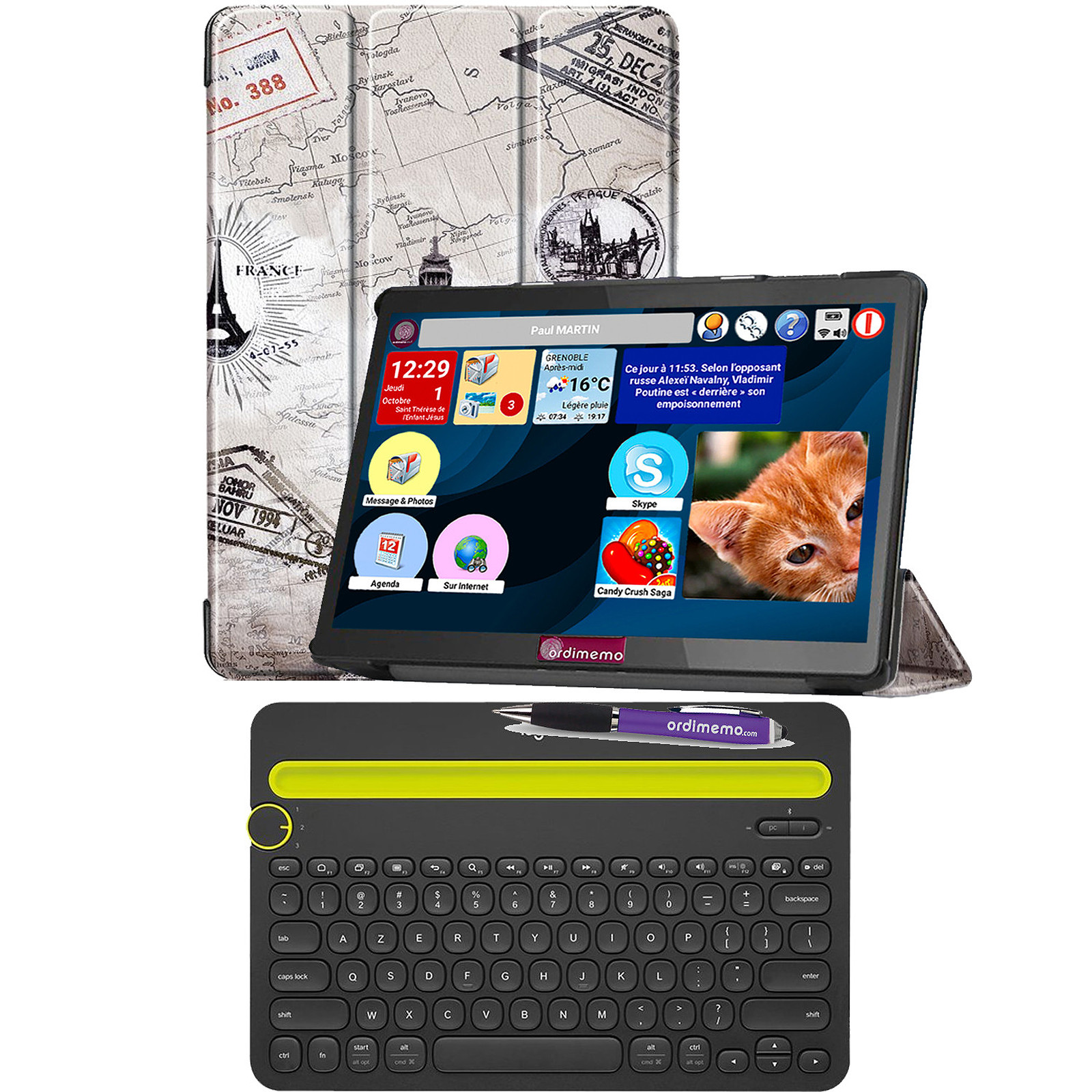 ORDIMEMO - iZitab4 10 MAX WIFI + Clavier - Tablette Facile pour Senior 32 Go - Tablette tactile Ordimemo