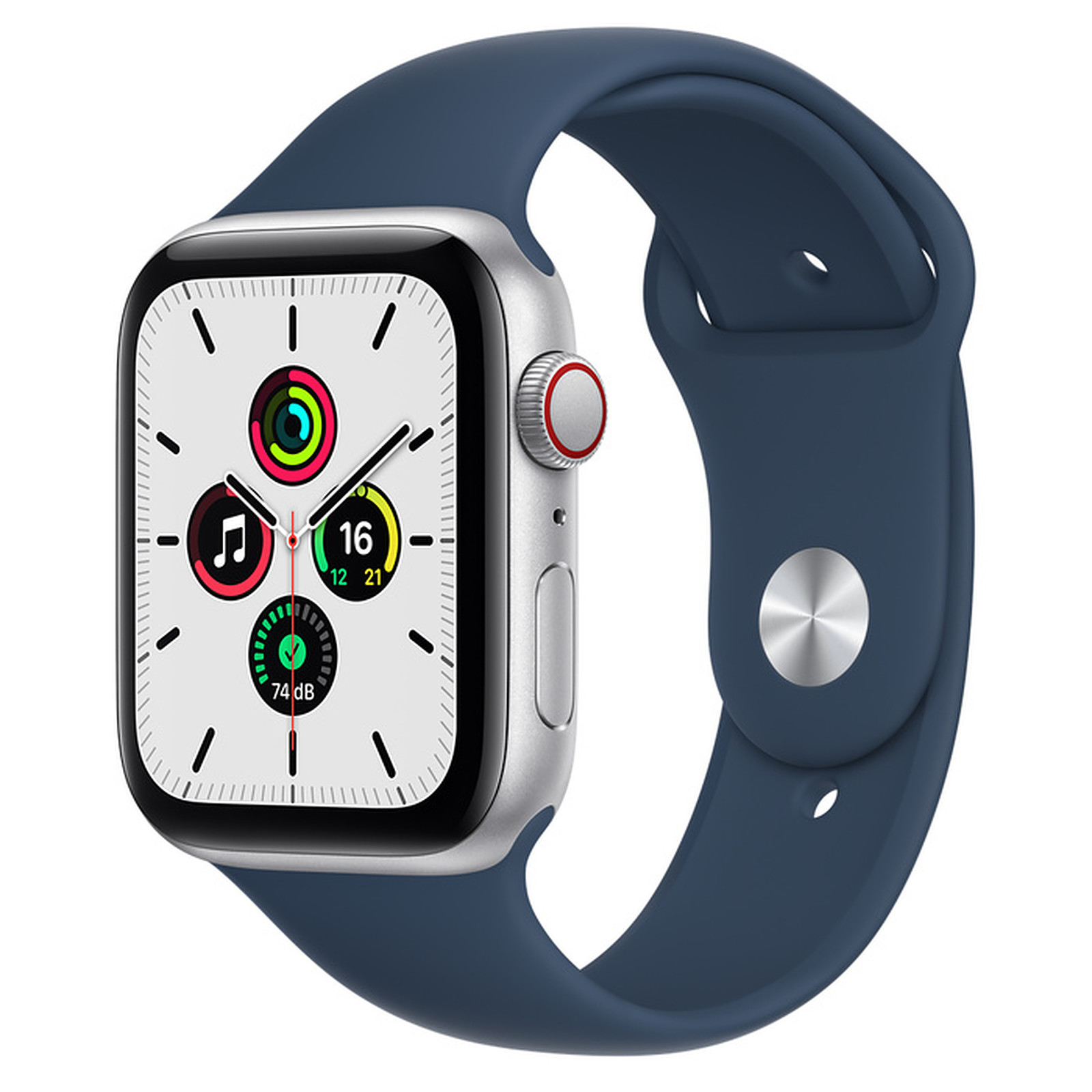Apple Watch SE GPS + Cellular Silver Aluminium Bracelet Sport Bleu Abysse 44 mm - Montre connectee Apple