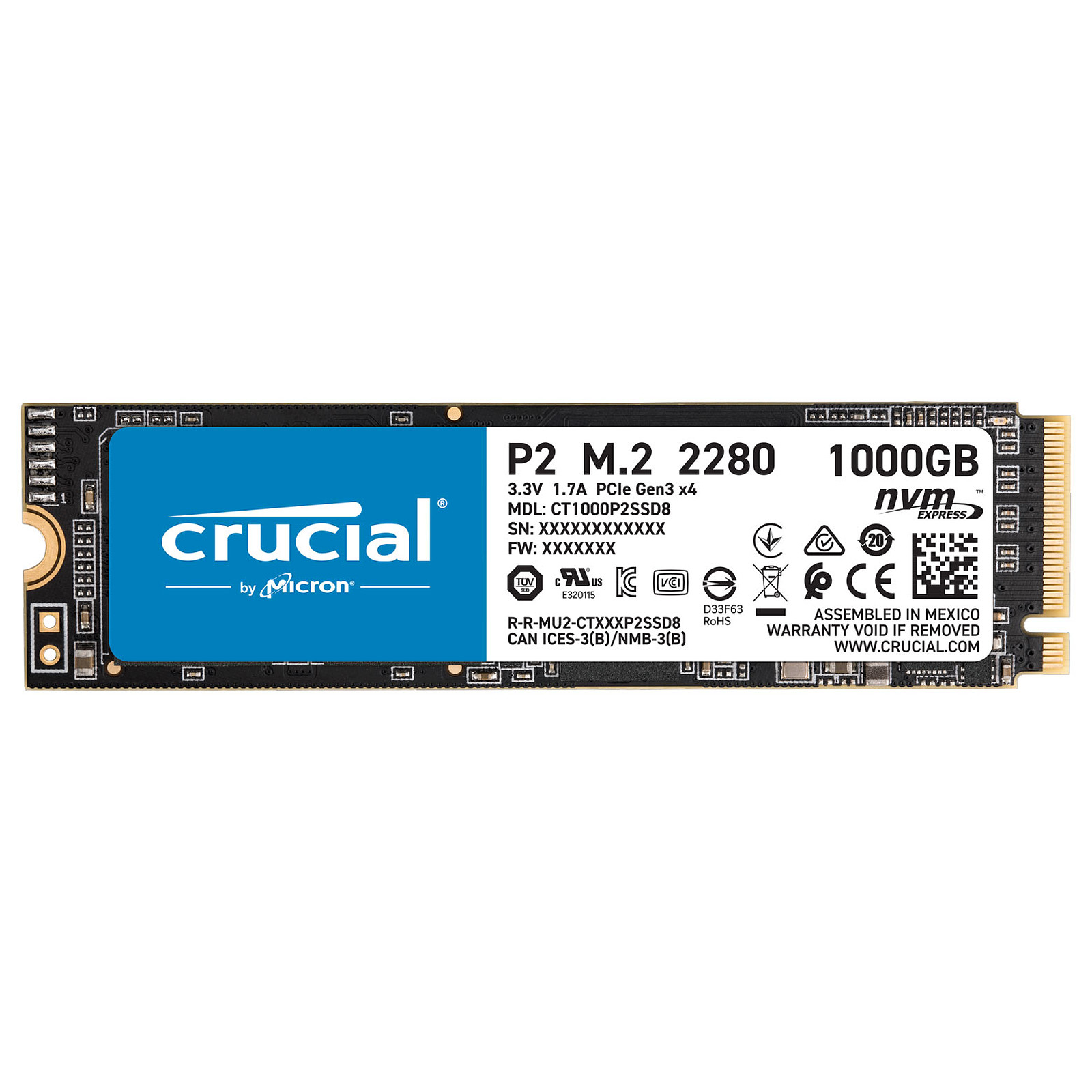 Crucial P2 M.2 PCIe NVMe 1 To · Occasion - Disque SSD Crucial - Occasion