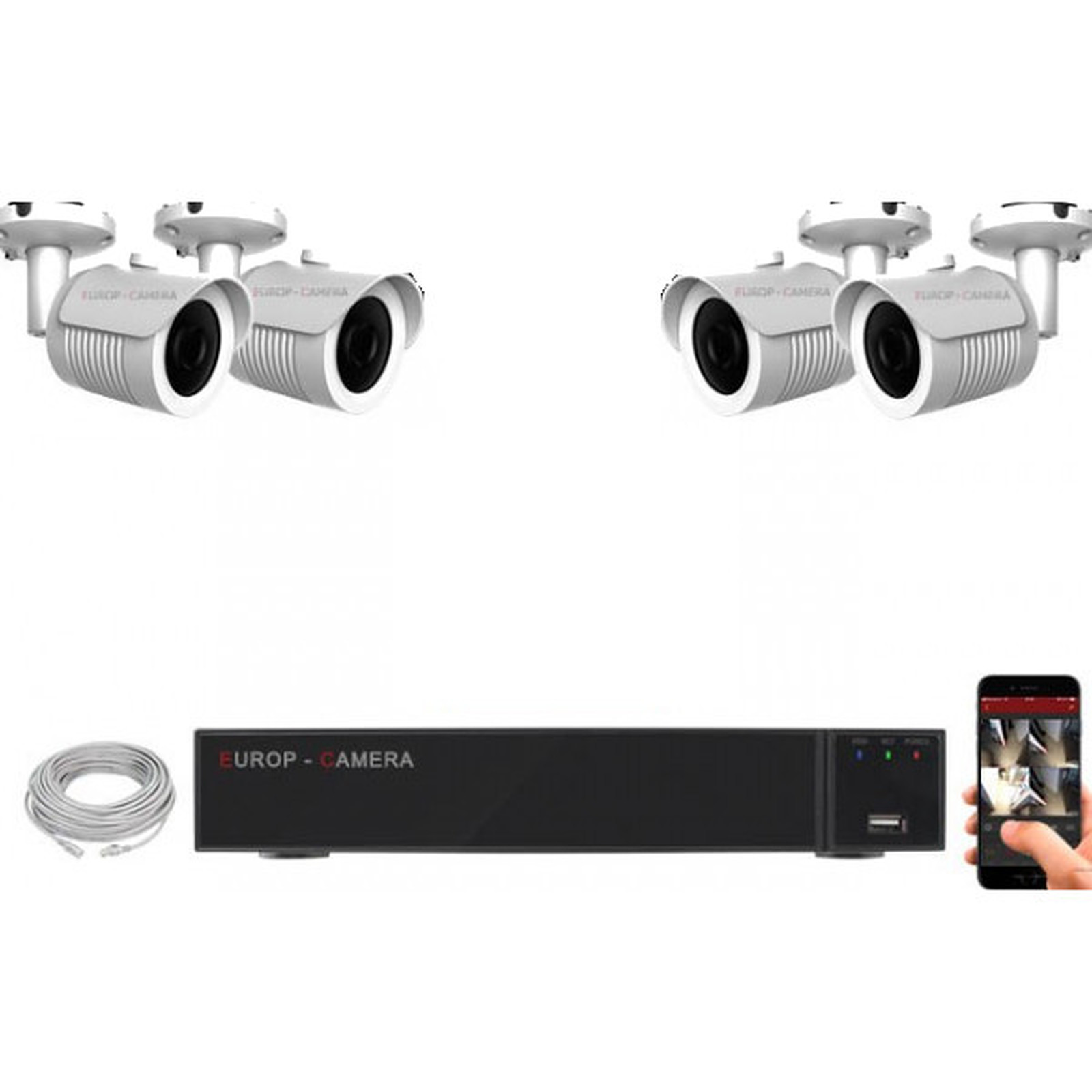 EC-VISION Kit video surveillance IP 4 cameras tubes POE 5 MegaPixels - Camera IP EC-Vision