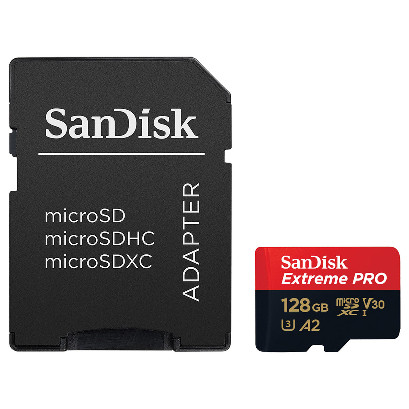 SanDisk Extreme Pro microSDXC UHS-I U3 V30 A2 128 Go + Adaptateur SD - Carte memoire Sandisk