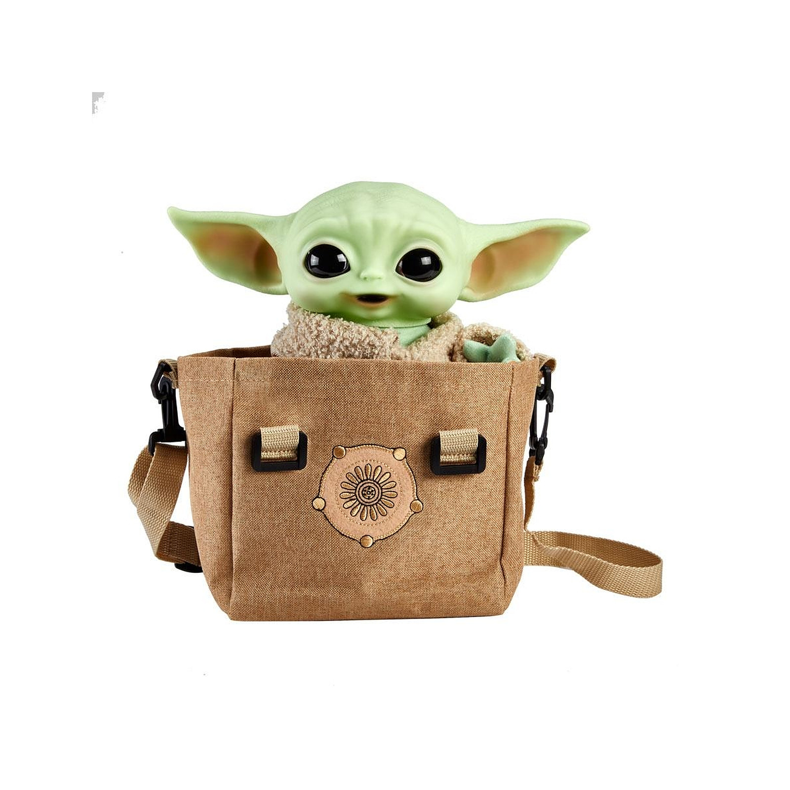 Star Wars The Mandalorian - Peluche electronique avec sac a  bandoulière The Child 28 cm - Peluches Mattel
