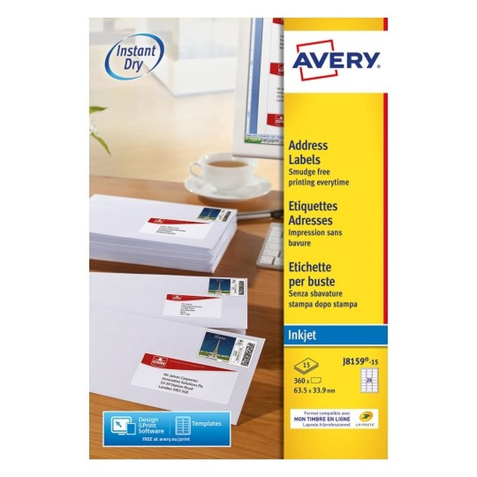 Avery Etiquettes pour timbres 33,9 x 63,5 mm, Blanc, Jet d'encre - Etiquette Avery