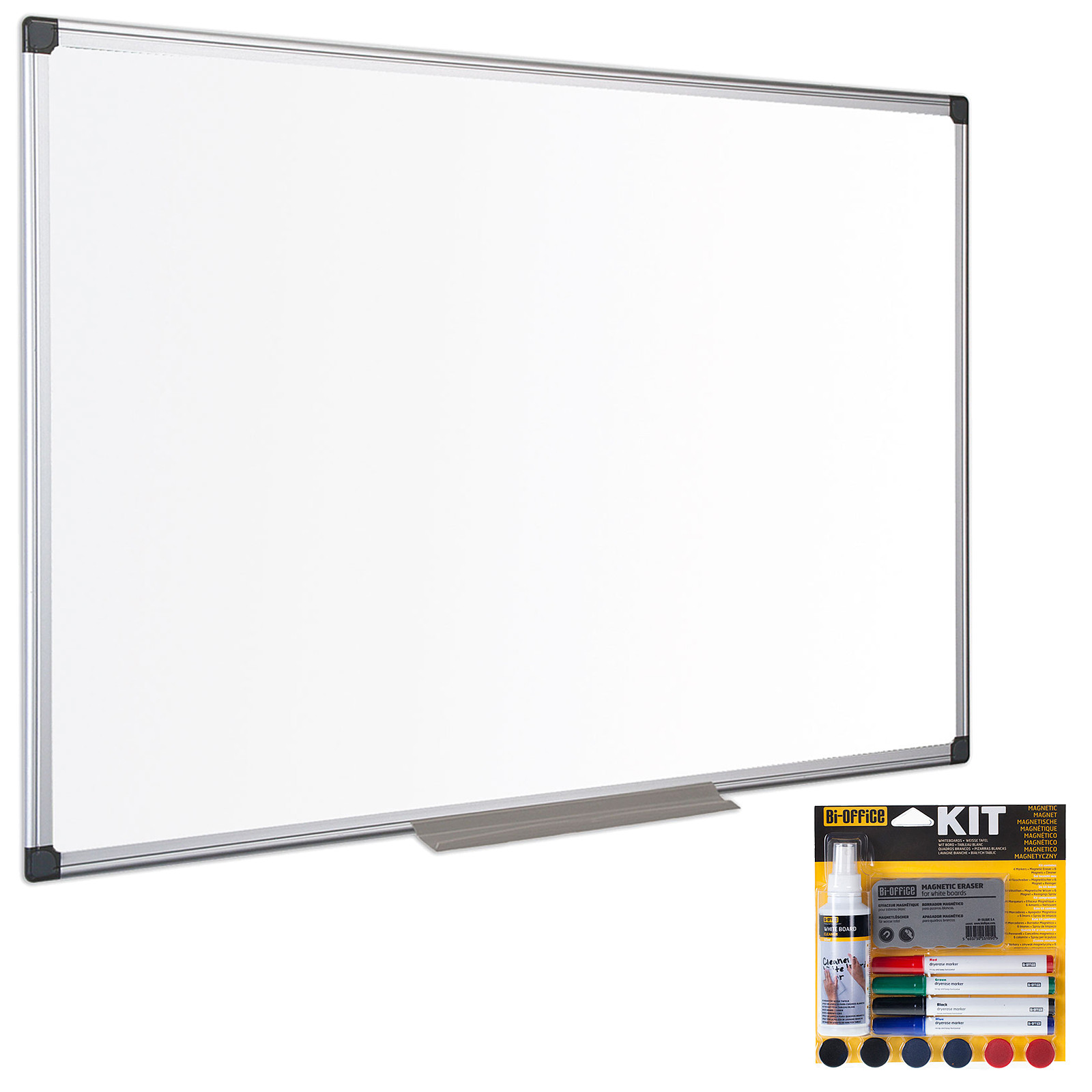 Bi-Office Tableau blanc emaille 180 x 90 cm + Bi-Office Kit magnetique - Tableau blanc et paperboard Bi-Office