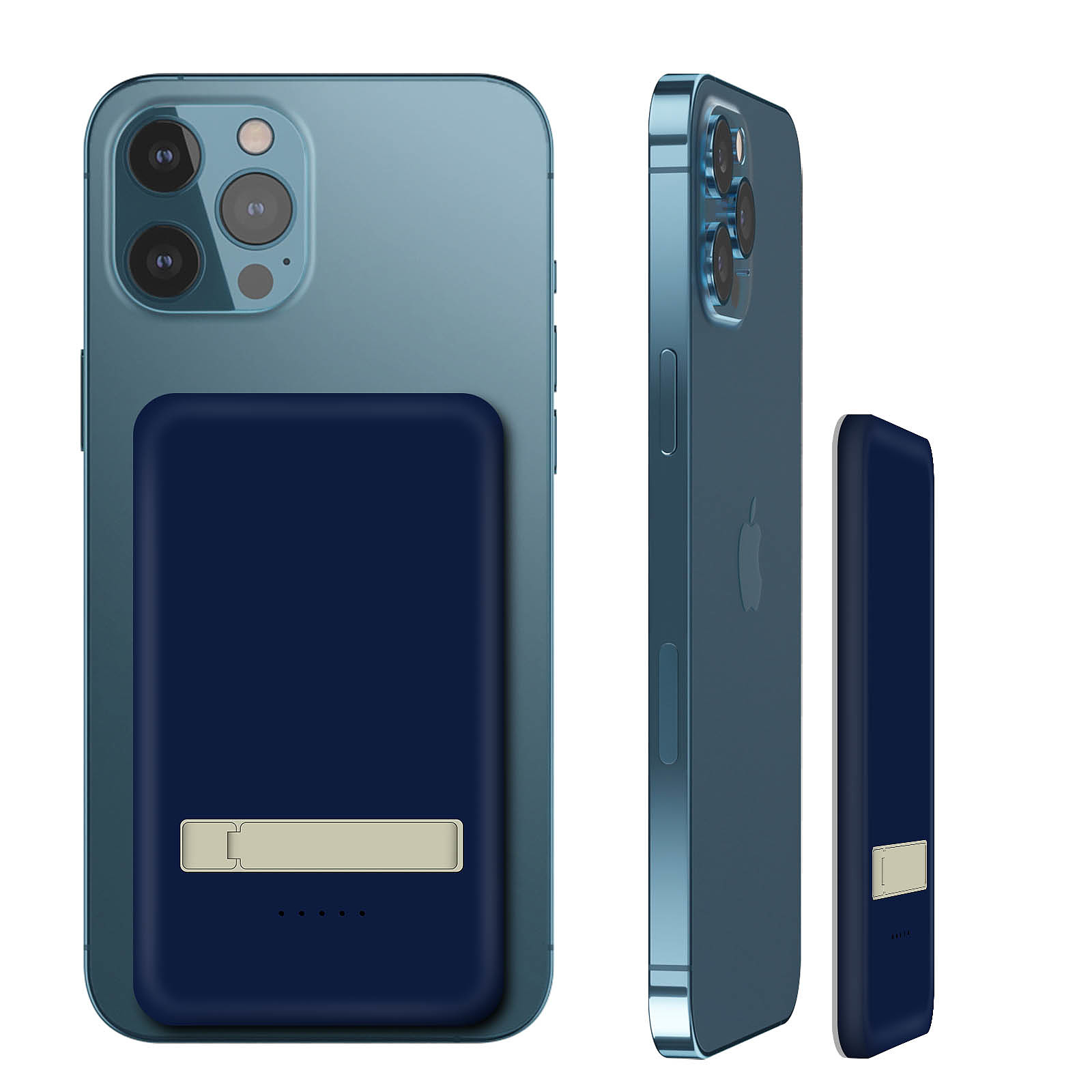 Avizar Powerbank MagSafe iPhone Sans-fil 15W 5000mAh Sortie USB-C Bequille Stand Bleu - Batterie externe Avizar