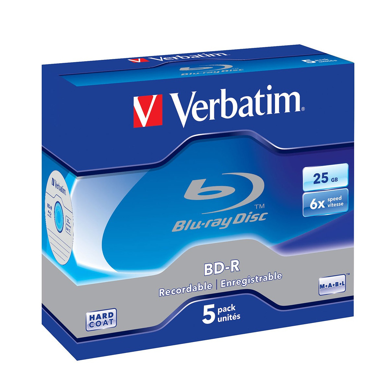 Verbatim BD-R 25 Go certifie 6x (par 5, boite) - Blu-ray vierge Verbatim