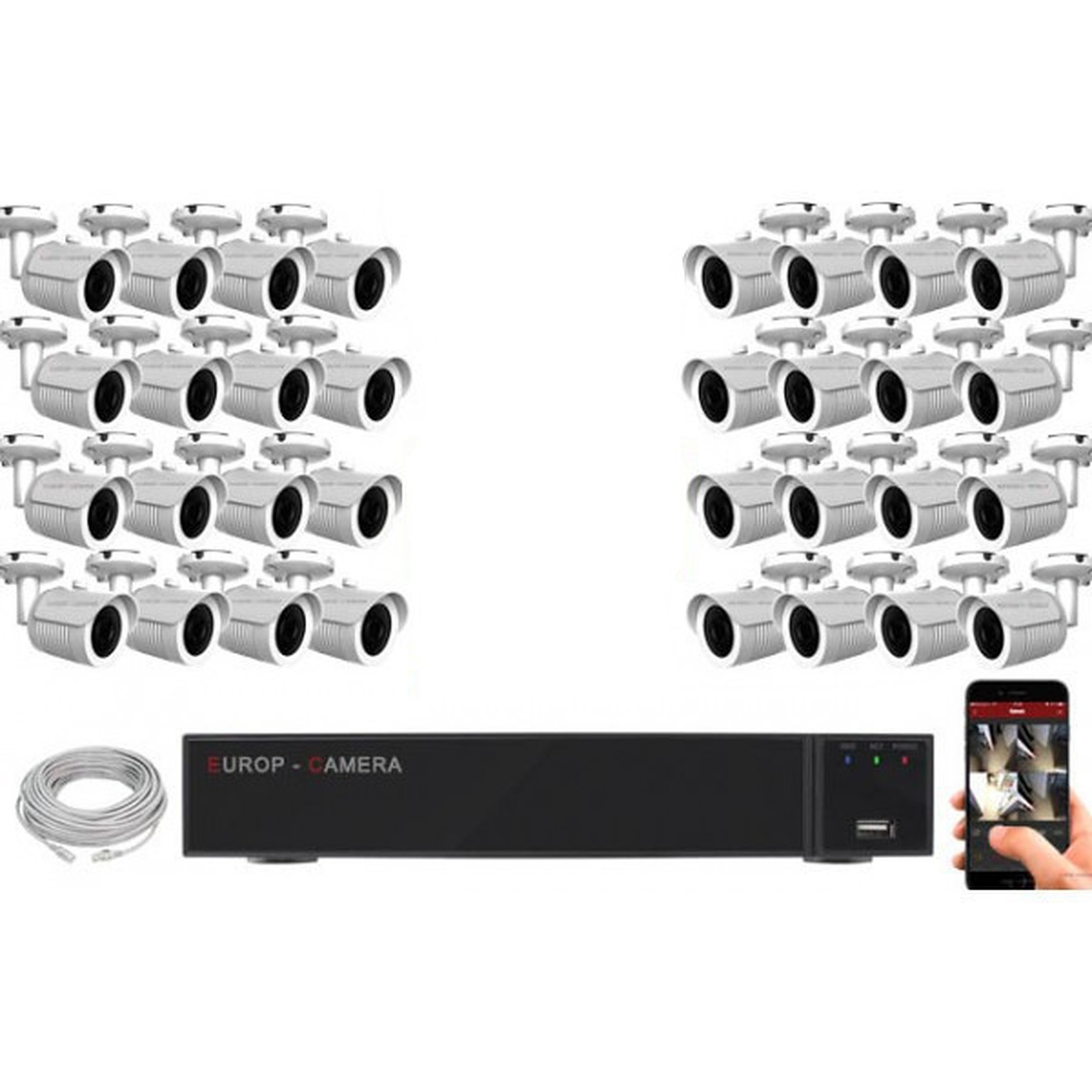 EC-VISION Kit video surveillance IP 32 cameras tubes POE 5 MegaPixels - Camera IP EC-Vision