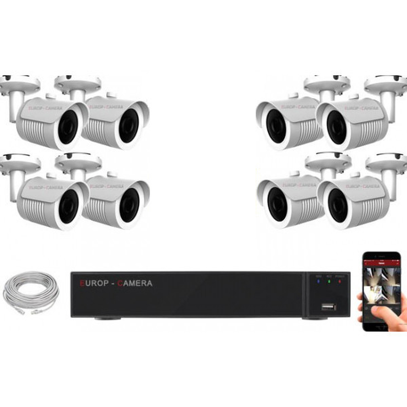 EC-VISION Kit video surveillance IP 8 cameras tubes POE 5 MegaPixels - Camera IP EC-Vision