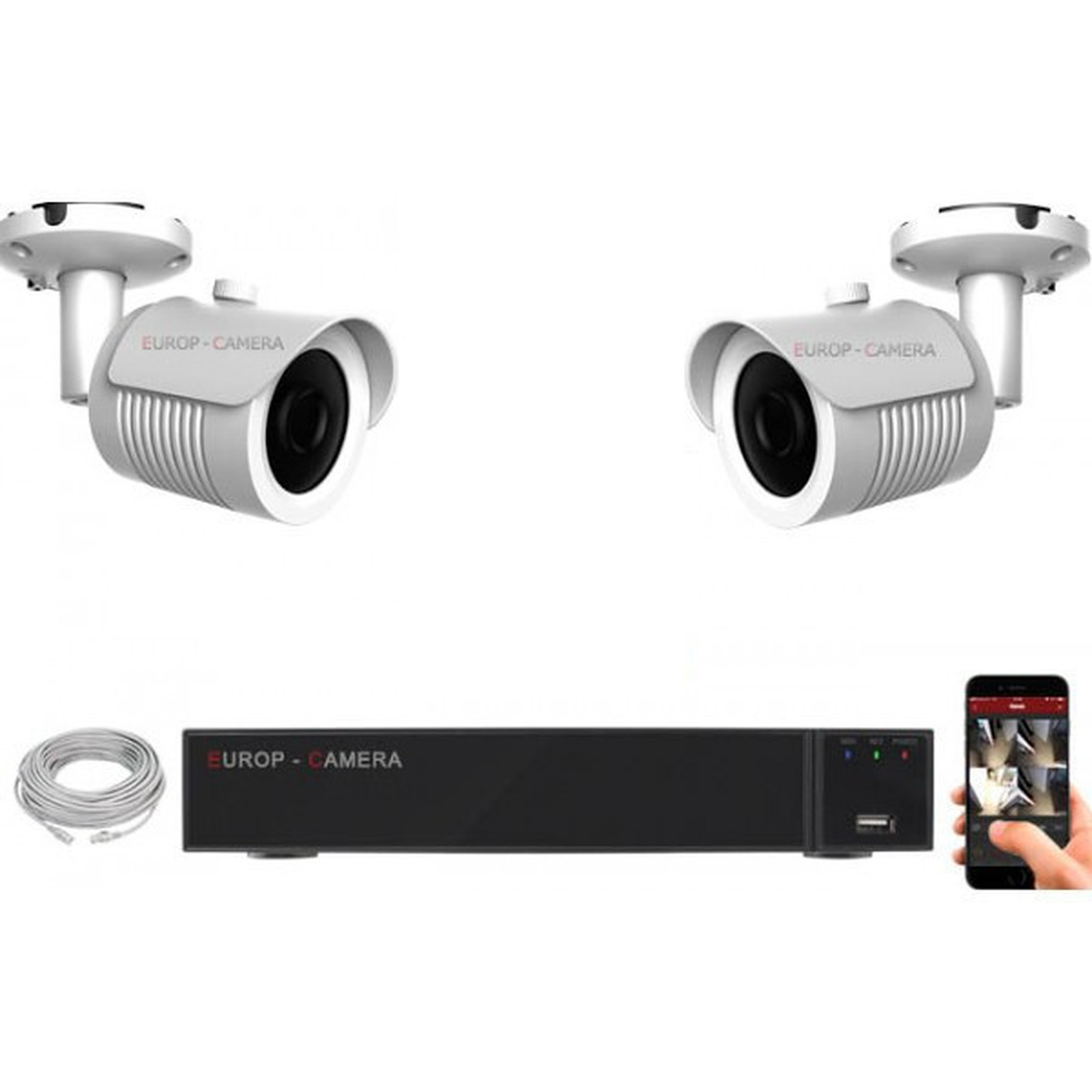 EC-VISION Kit video surveillance IP 2 cameras tubes POE 5 MegaPixels - Camera IP EC-Vision
