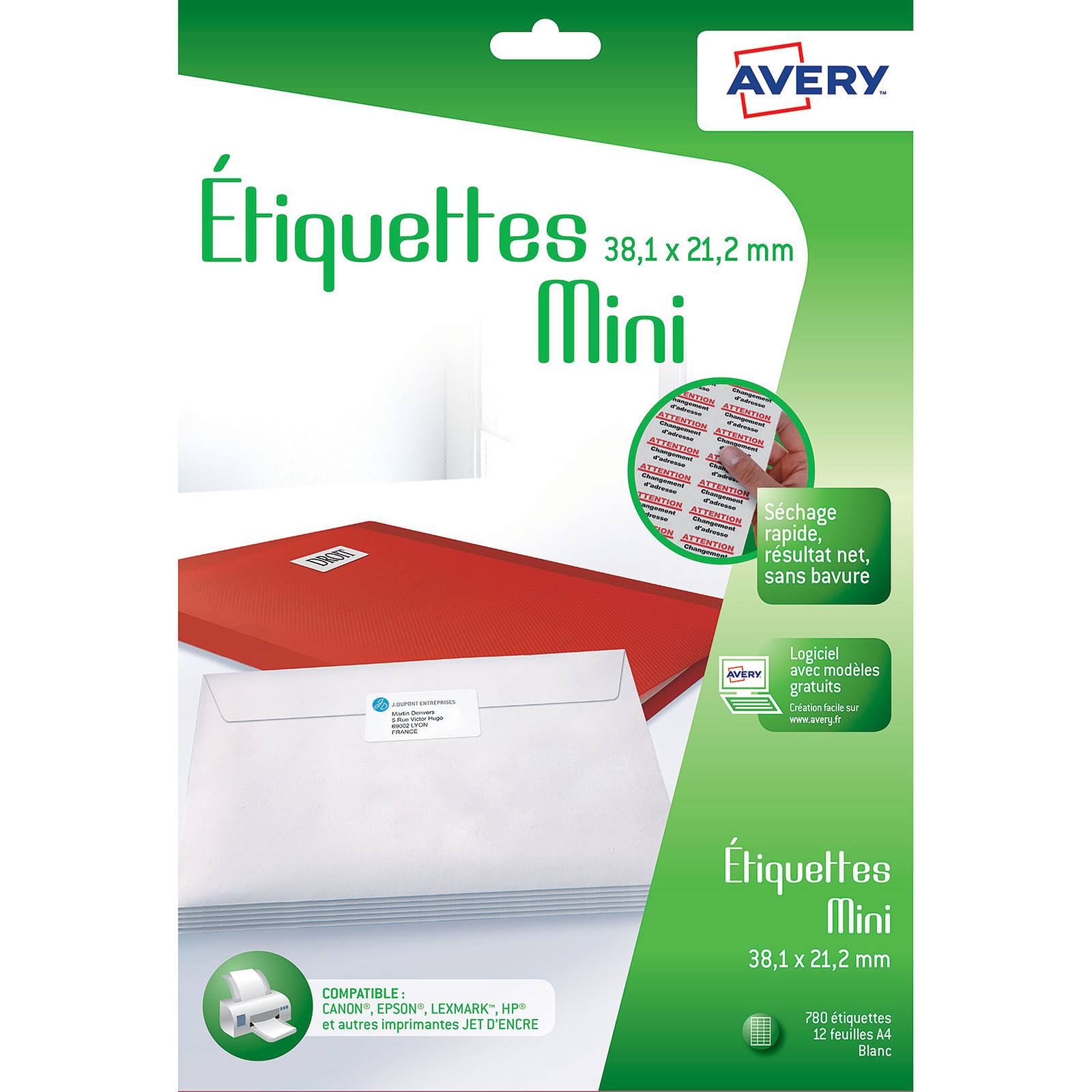 Avery Mini-etiquettes autocollantes 38.1 x 21.2 mm x 780 - Etiquette Avery