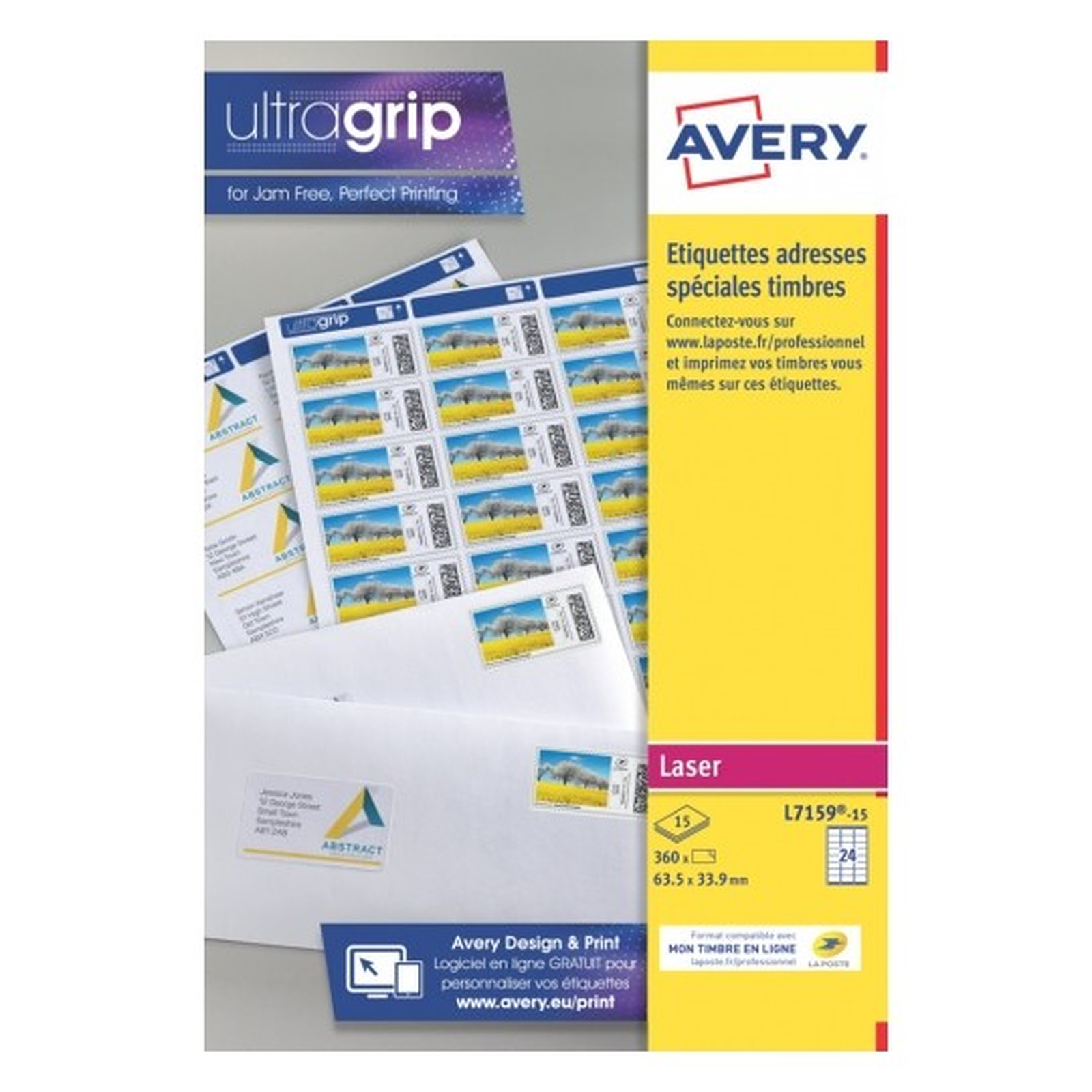 Avery Etiquettes pour timbres 33,9 x 63,5 mm, Blanc, Laser - Etiquette Avery