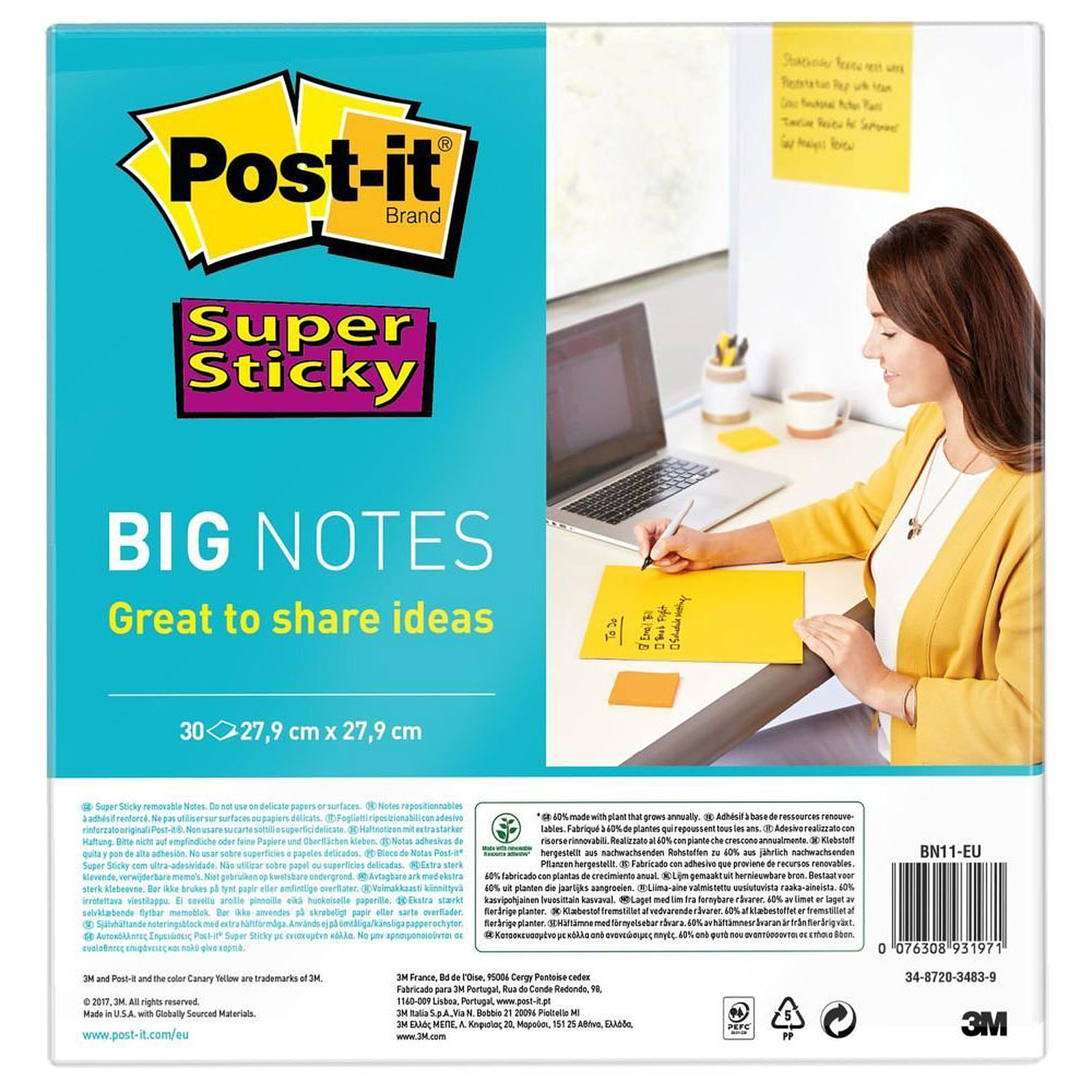 Post-it Big Notes Super Sticky 279 x 279 mm - Bloc repositionnable Post-it