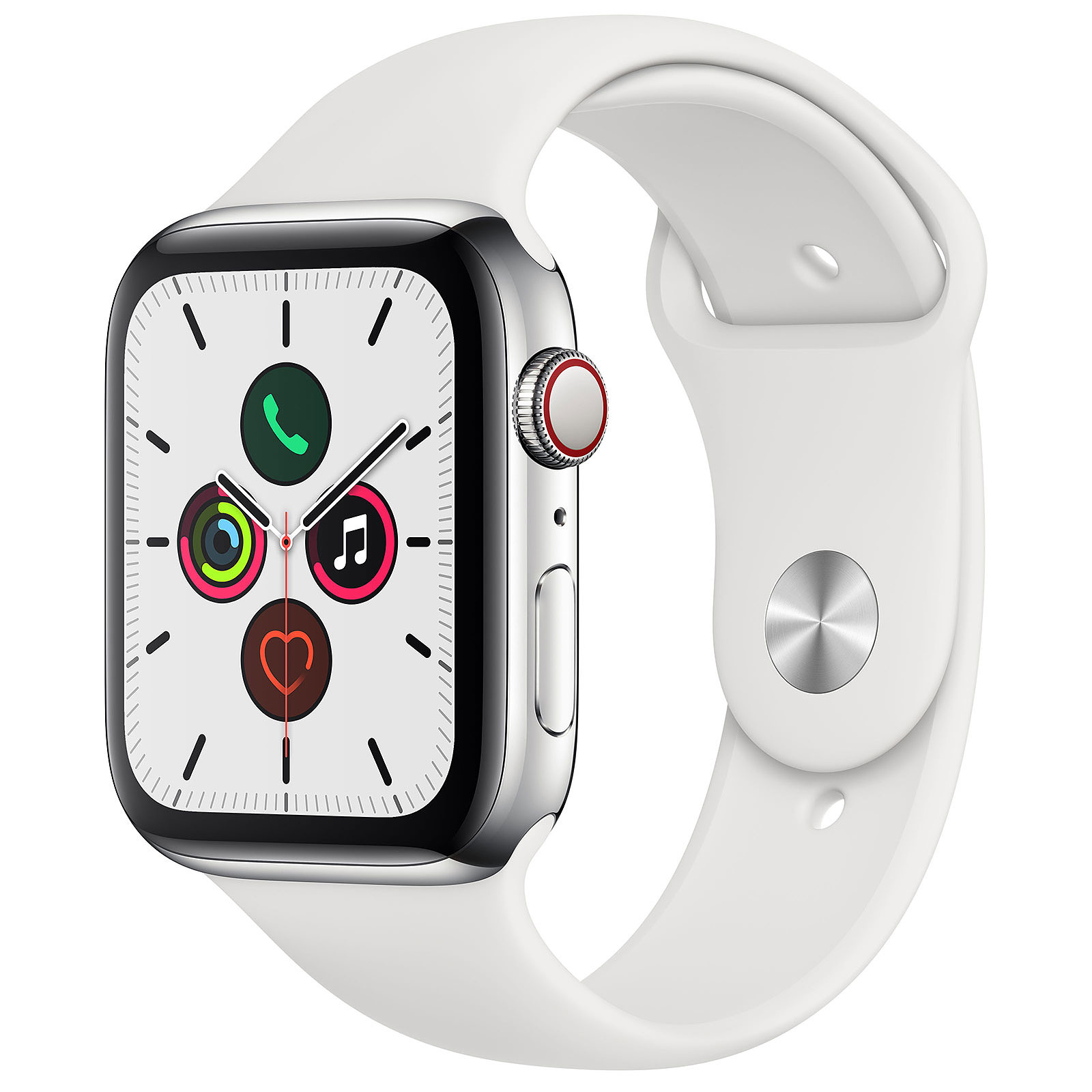 Apple Watch Series 5 GPS + Cellular Acier Bracelet Sport Blanc 44 mm - Montre connectee Apple