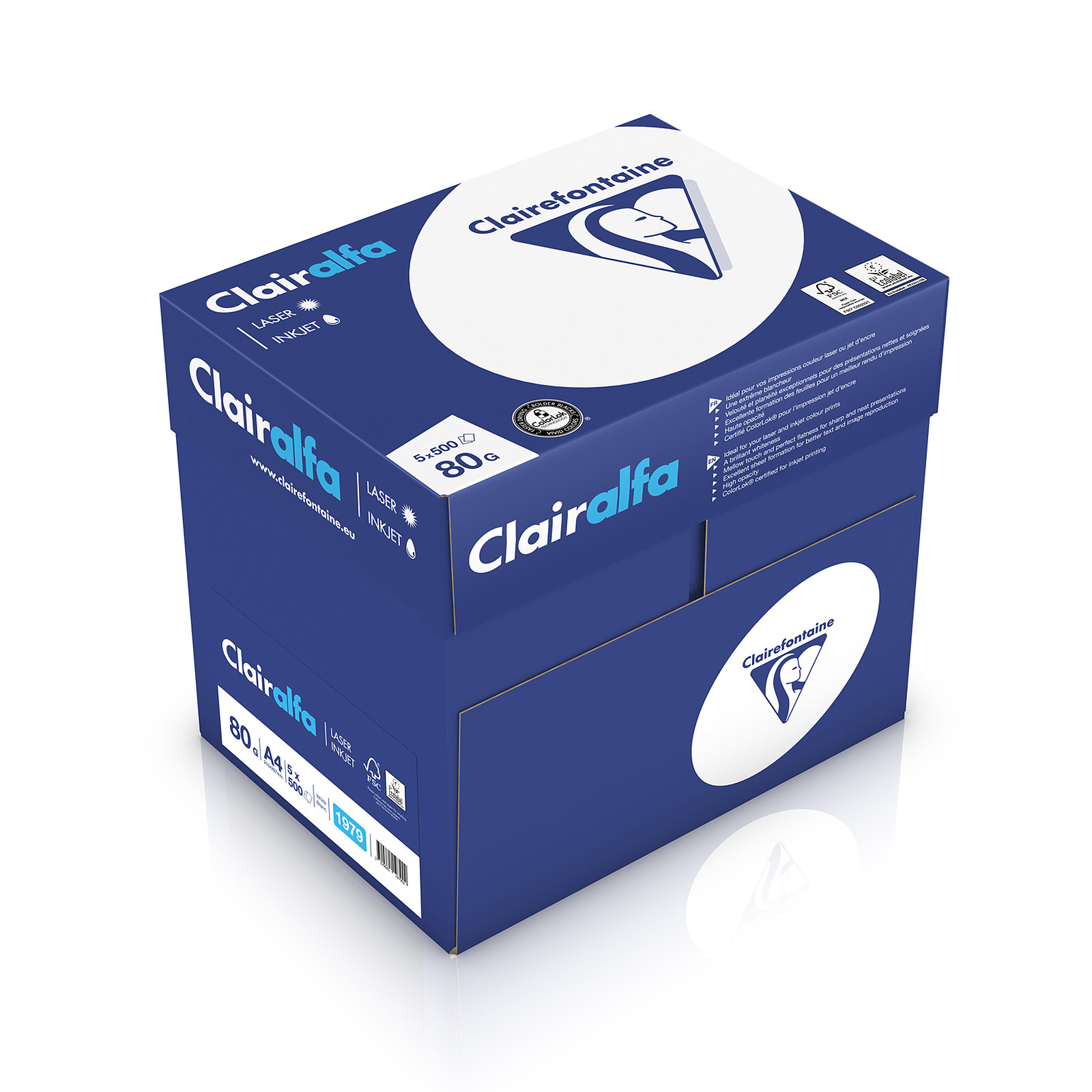 Clairefontaine Clairalfa 80g A4 ramette 500 feuilles Blanc X5 - Ramette de papier Clairefontaine