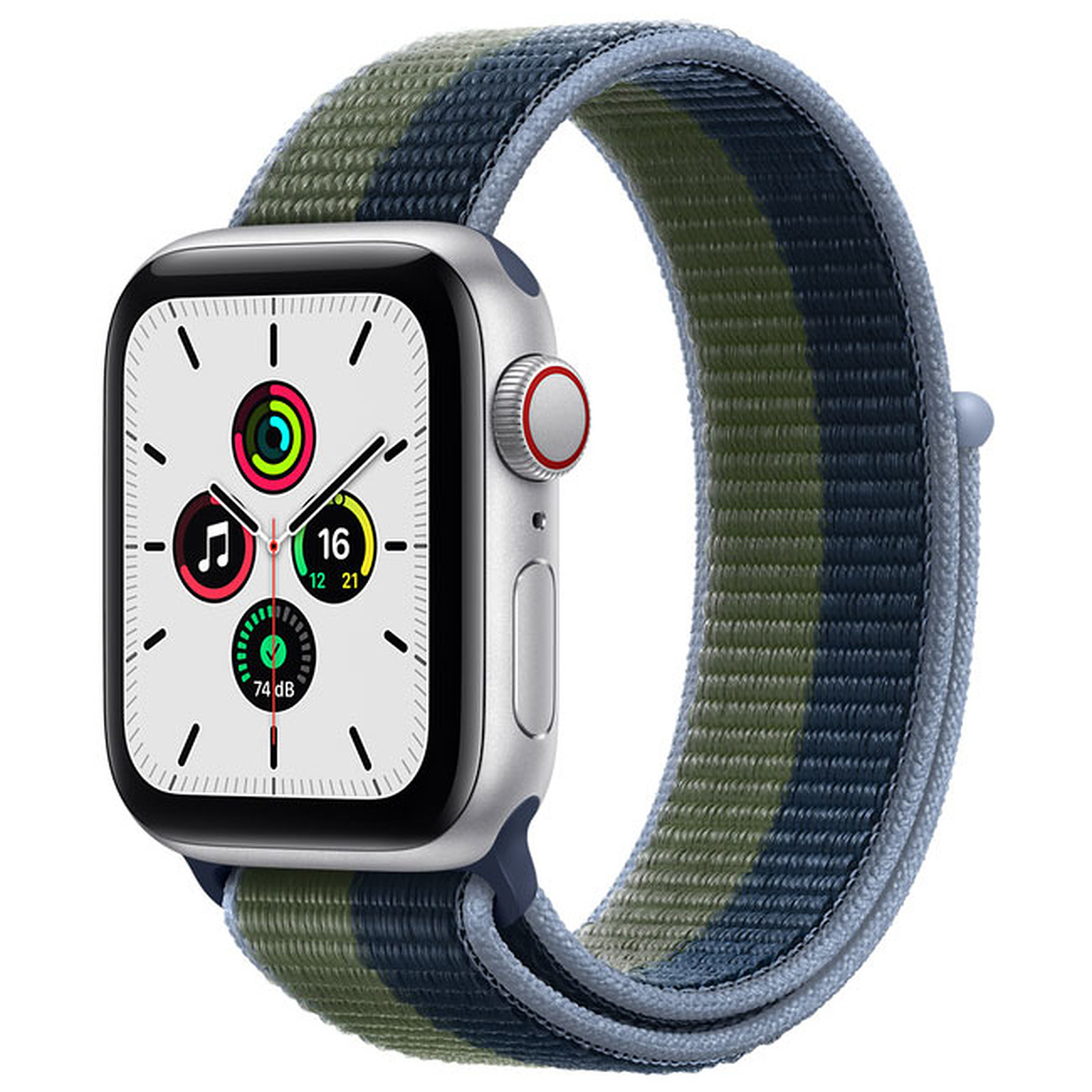 Apple Watch SE GPS + Cellular Silver Aluminium Sport Loop Abyss Blue/Wild Green 40 mm - Montre connectee Apple