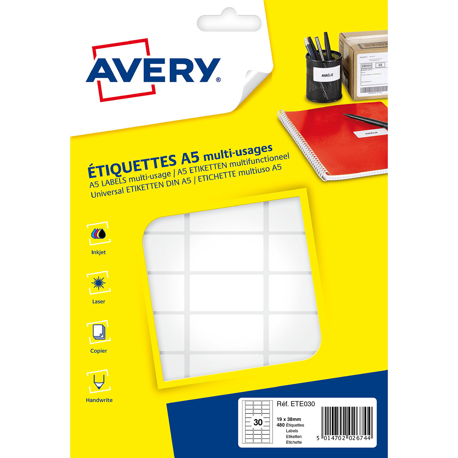 Avery Etiquettes de bureau multi-usages 19 x 38 mm x 480 - Etiquette Avery