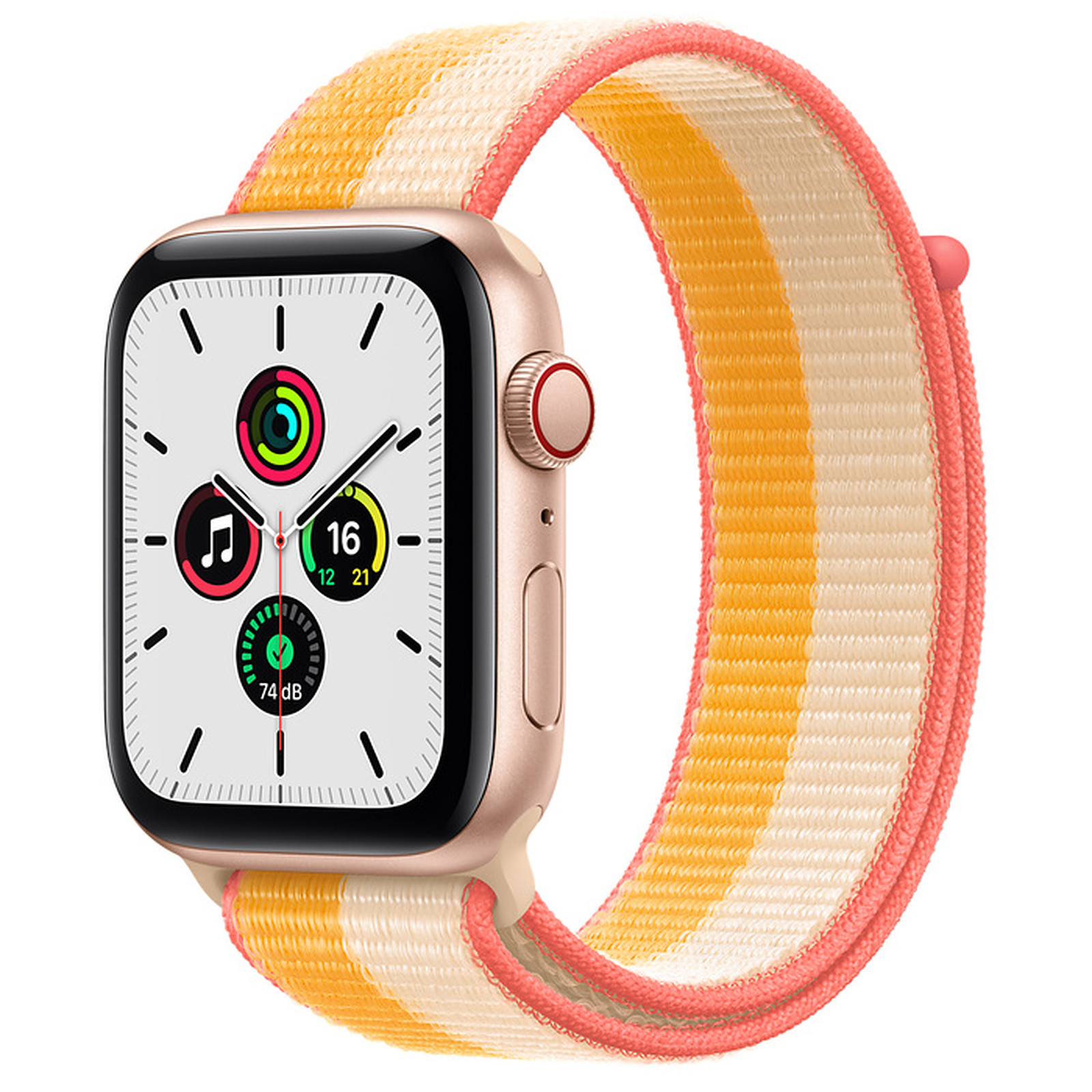 Apple Watch SE GPS + Cellular Gold Aluminium Sport Loop Indian Yellow/White 44 mm - Montre connectee Apple