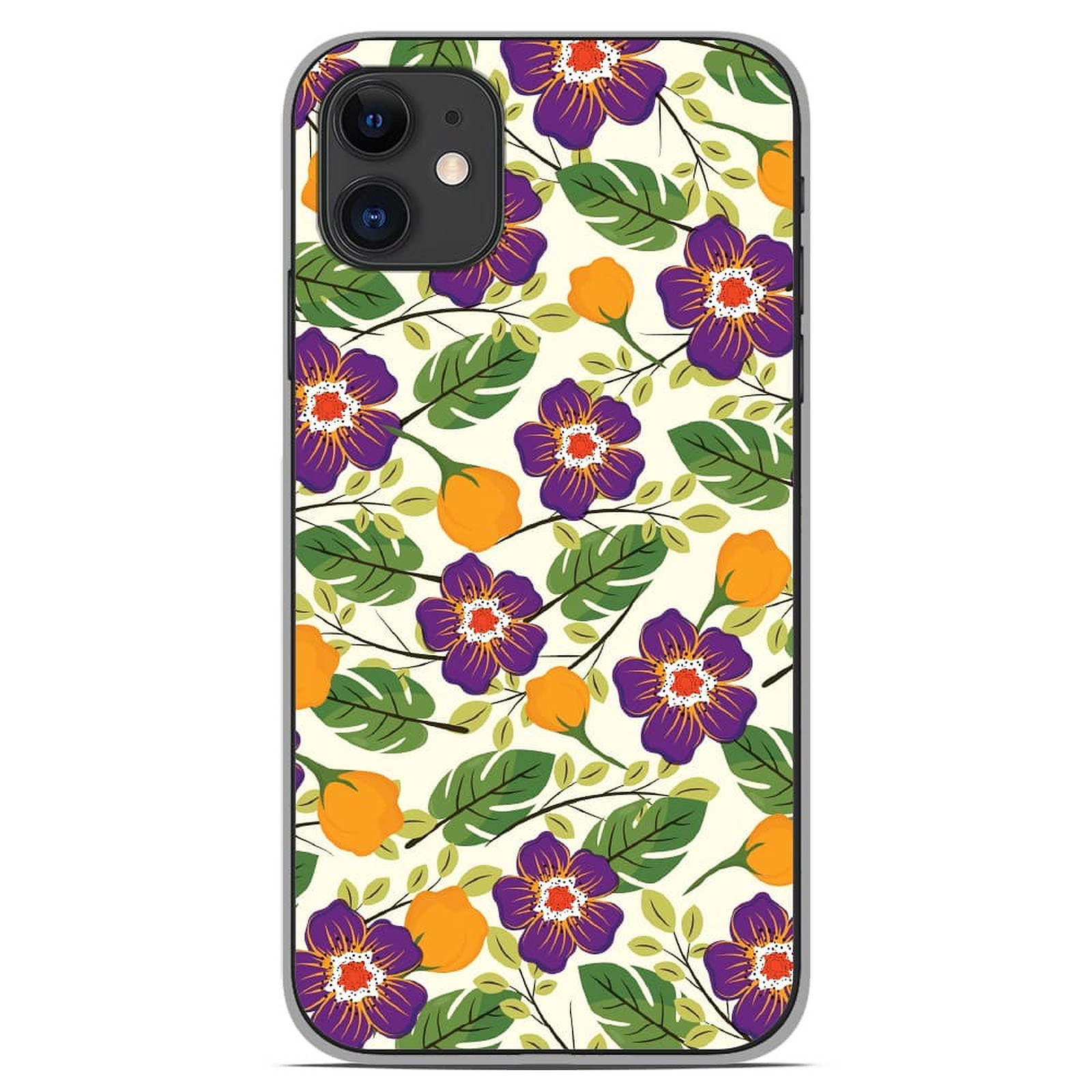 1001 Coques Coque silicone gel Apple iPhone 11 motif Fleurs Violettes - Coque telephone 1001Coques