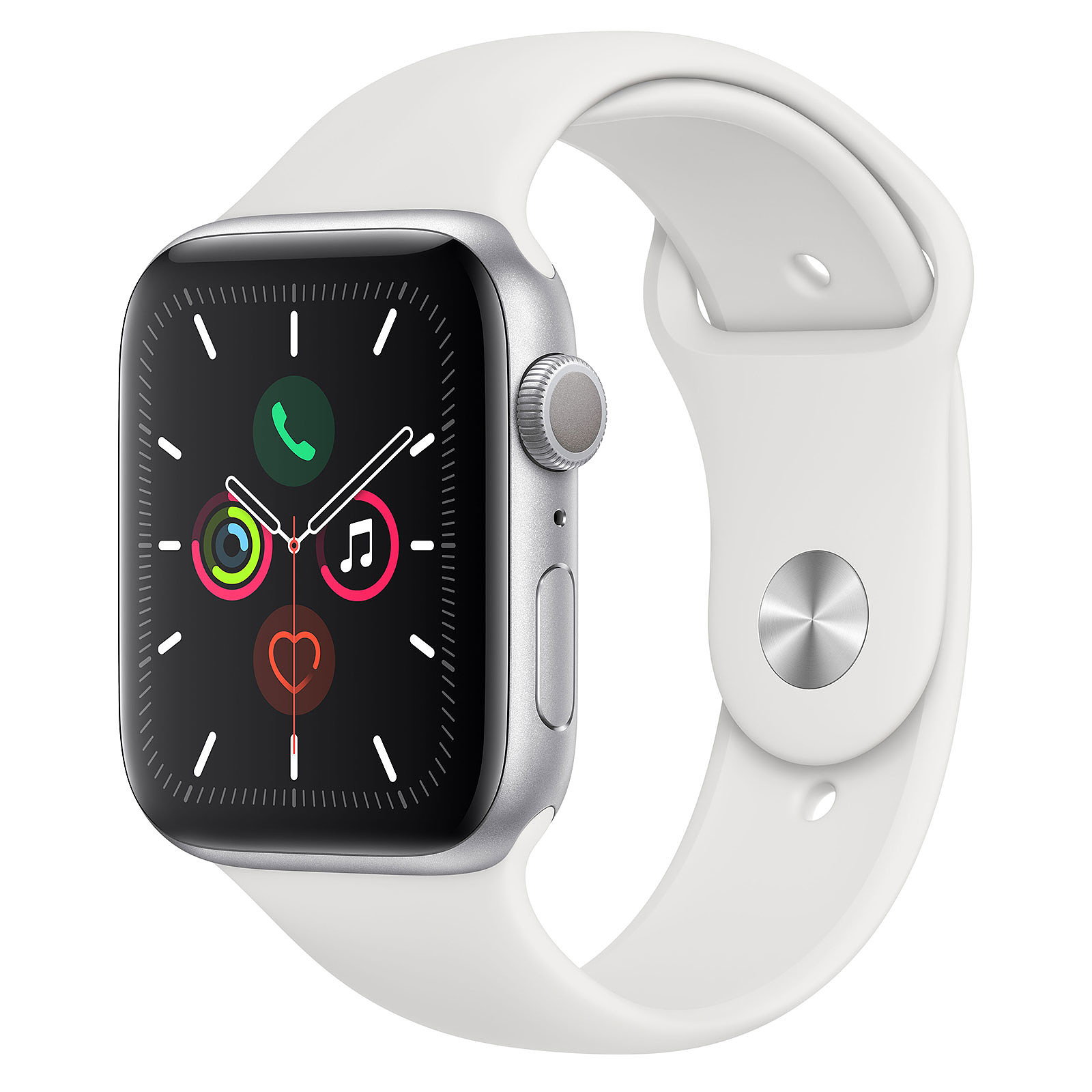 Apple Watch Series 5 GPS Aluminium Argent Bracelet Sport Blanc 44 mm · Reconditionne - Montre connectee Apple