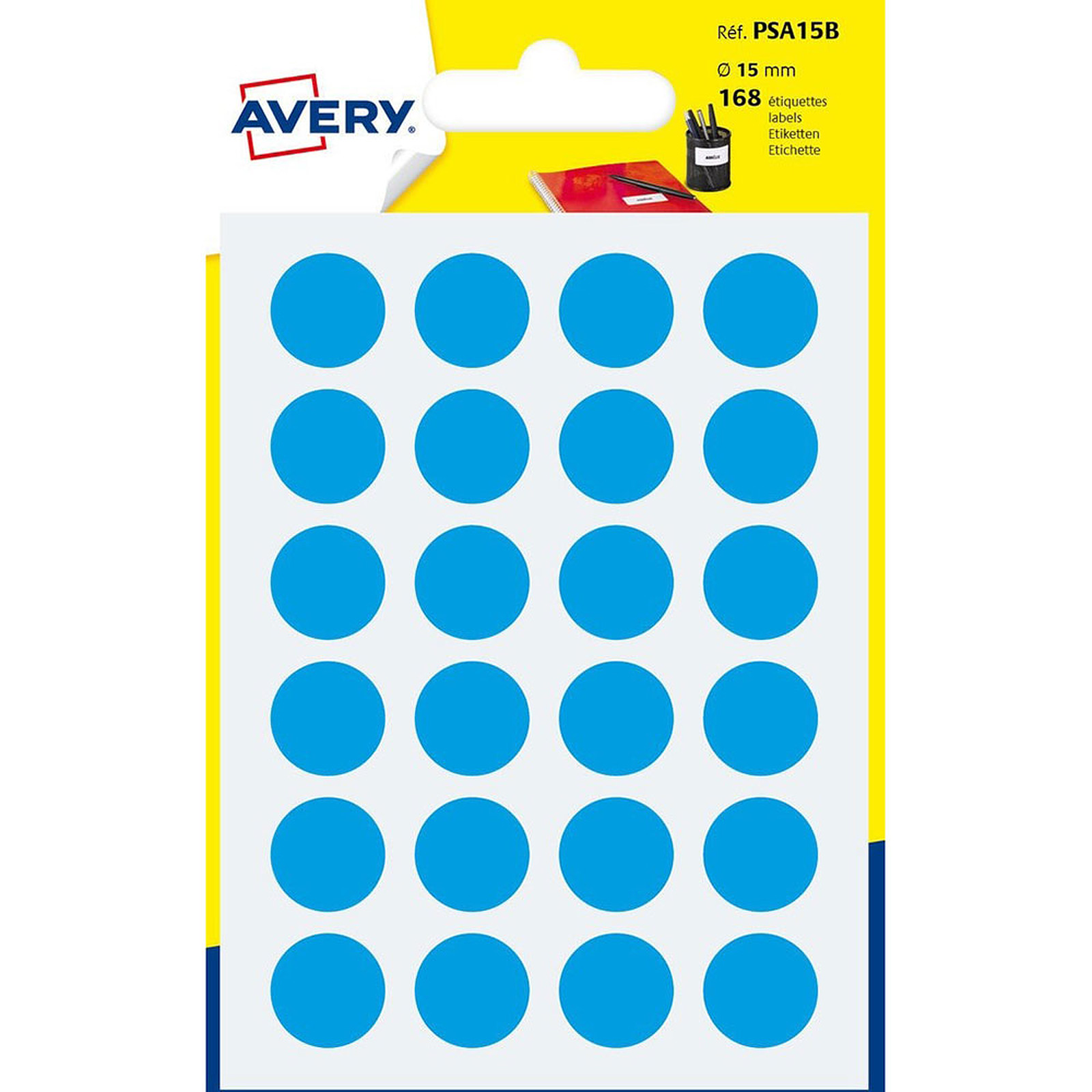 Avery Pastilles autocollantes diamètre 15 mm Bleu x 168 - Etiquette Avery