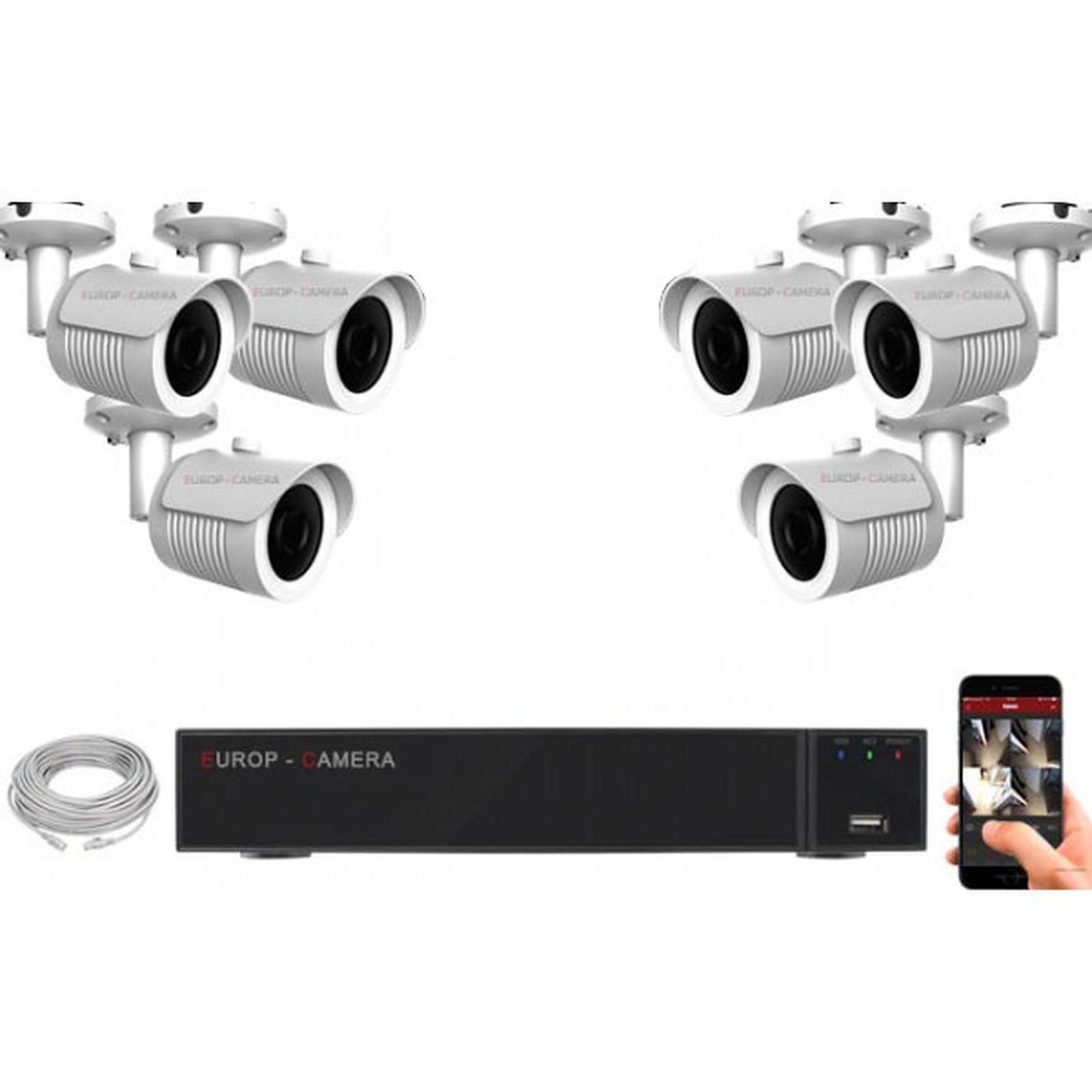 EC-VISION Kit video surveillance IP 6 cameras tubes POE 5 MegaPixels - Camera IP EC-Vision