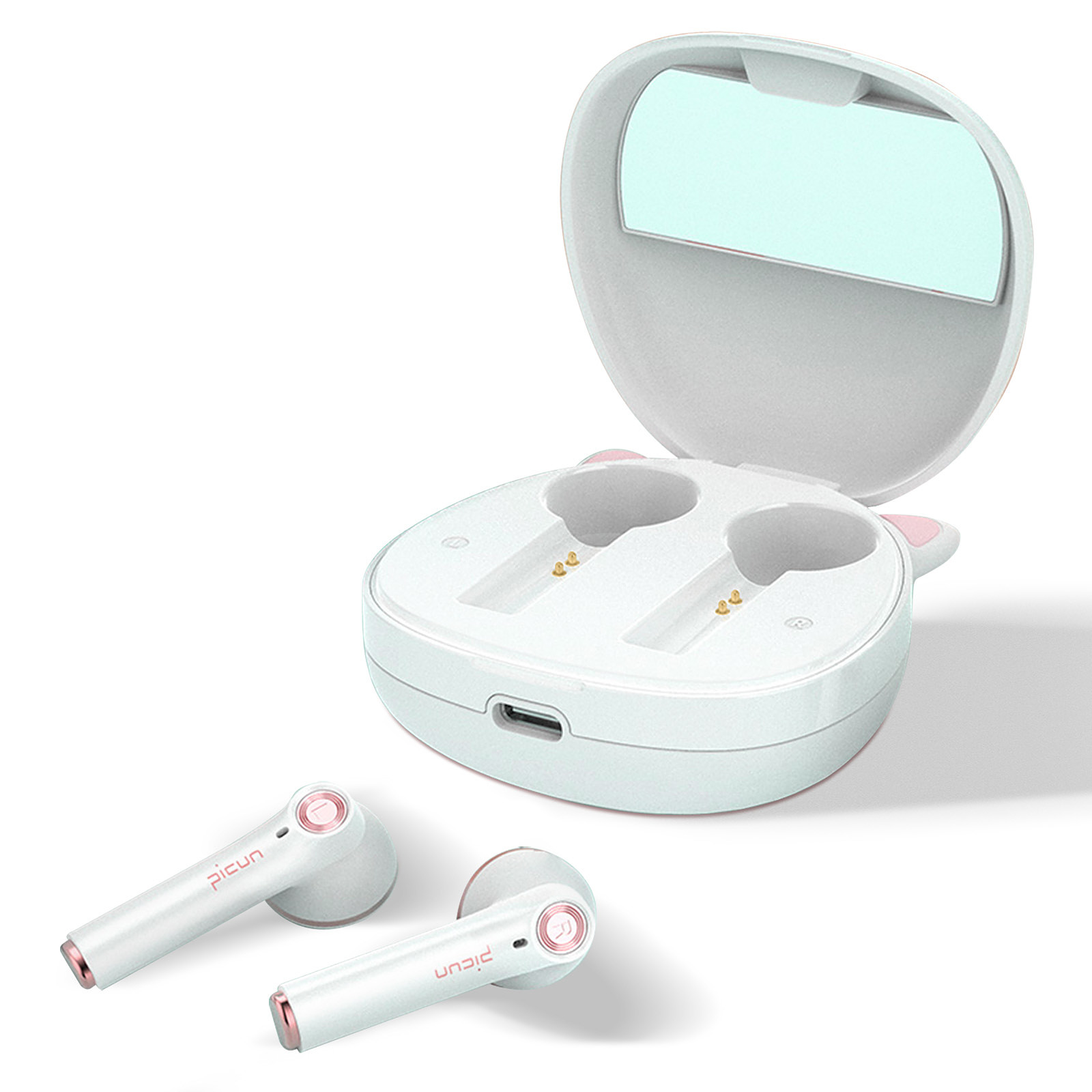 Avizar acouteurs Bluetooth Sans Fil Boitier de Charge Design Chat Miroir Integre Blanc - Kit pieton et Casque Avizar