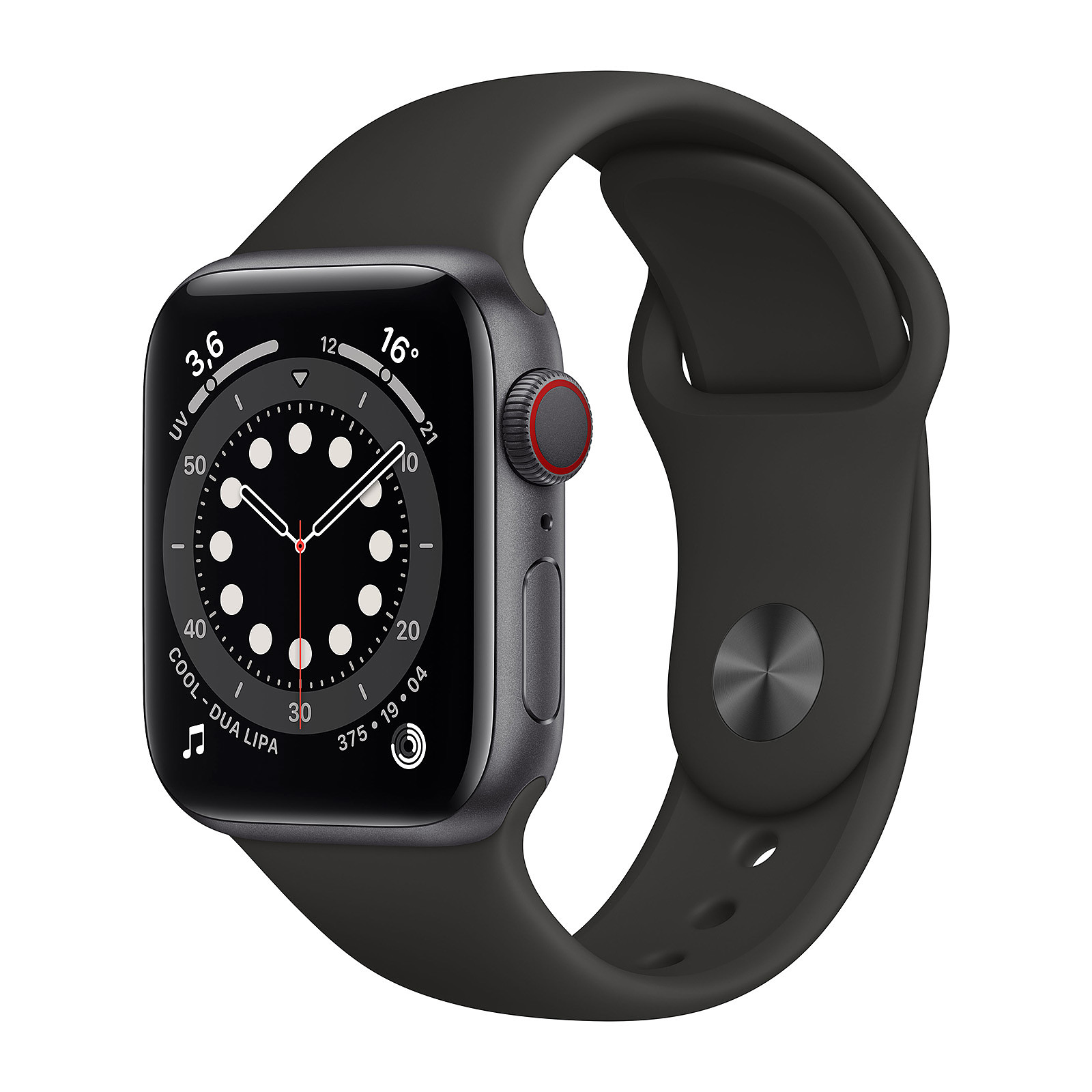 Apple Watch Series 6 GPS Cellular Aluminium Space Gray Sport Band Black 40 mm - Montre connectee Apple