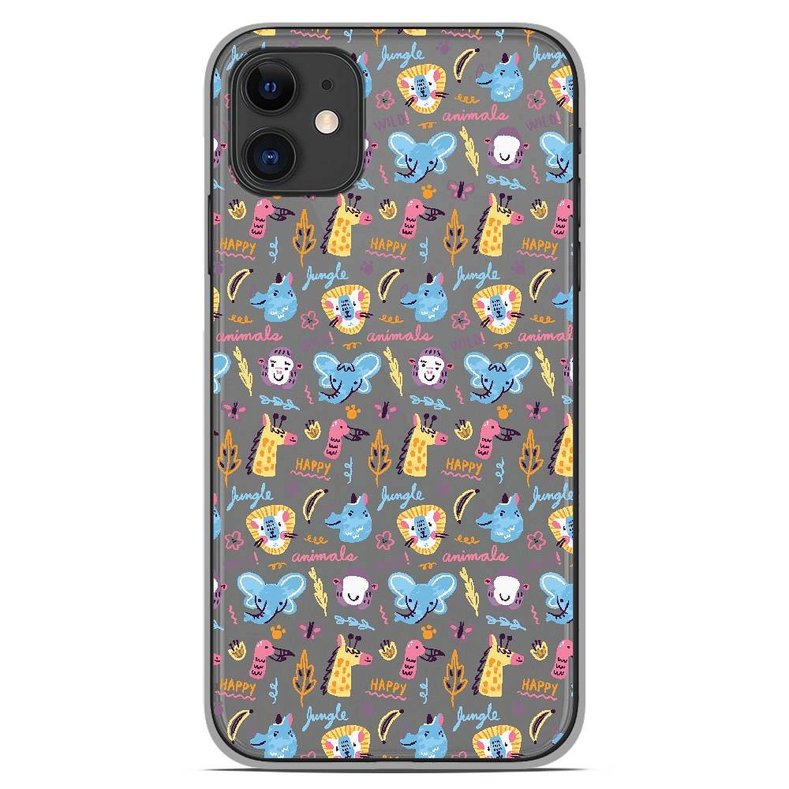 1001 Coques Coque silicone gel Apple iPhone 11 motif Happy animals - Coque telephone 1001Coques