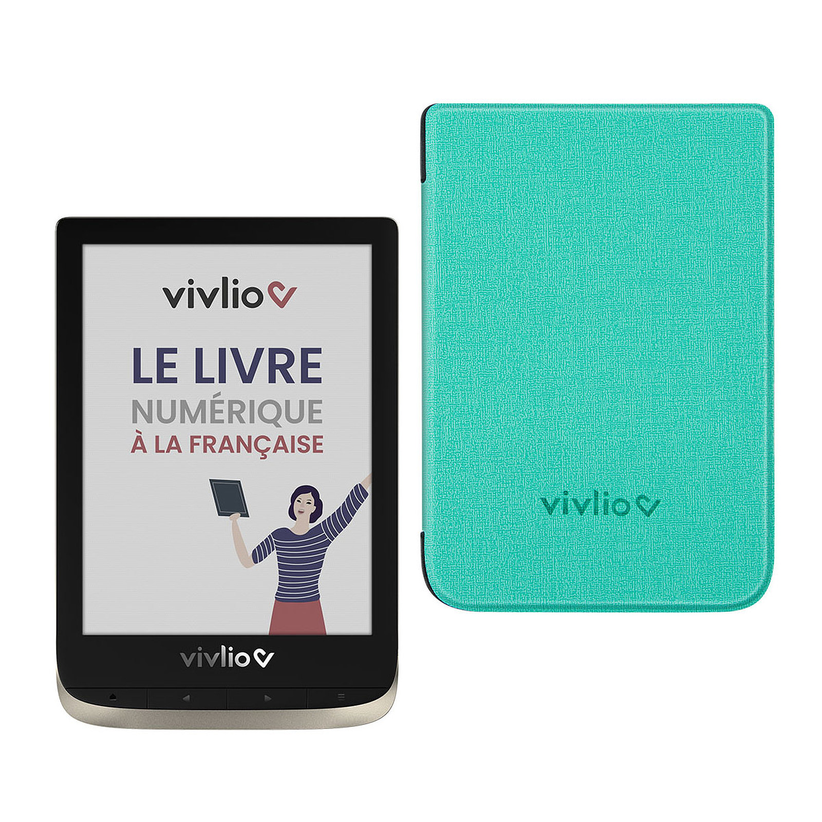 Vivlio Color + Pack d'eBooks OFFERT + Housse Verte - Liseuse eBook Vivlio