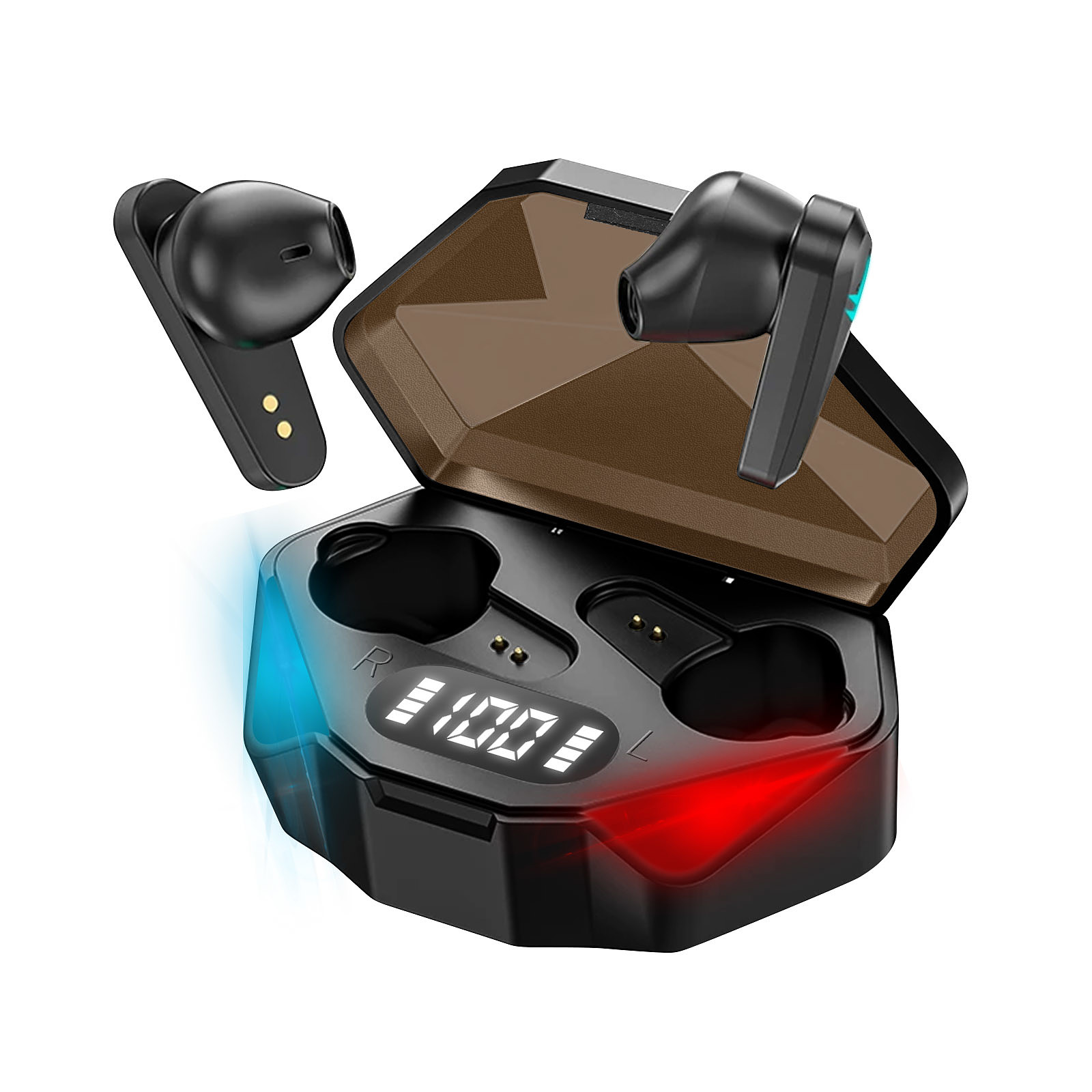 Avizar Ecouteurs Gaming RGB Bluetooth 5.2 Boitier de charge Micro HD modèle Y-04 Noir - Kit pieton et Casque Avizar